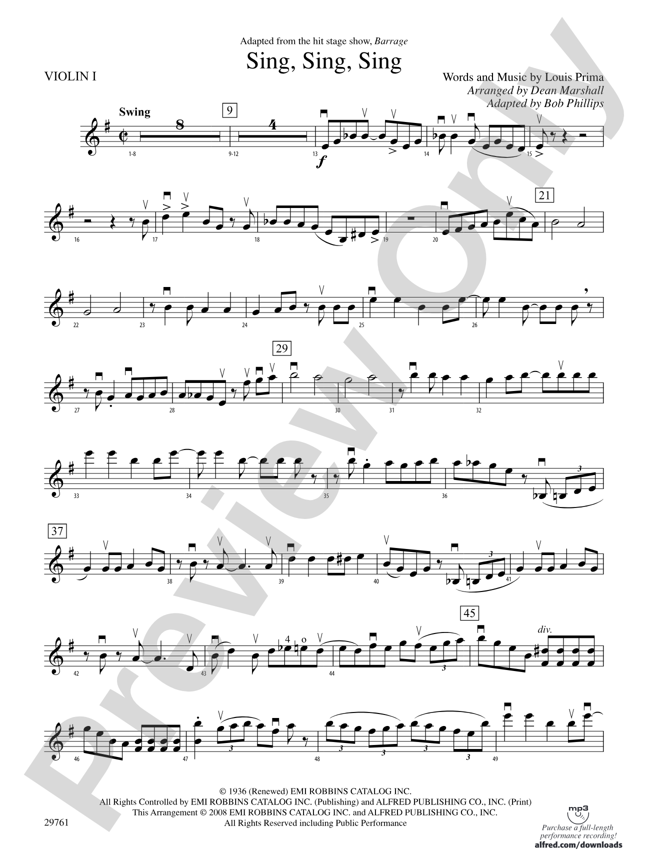 Sing, Sing, Sing (adapted from the stage show Barrage): 1st Violin