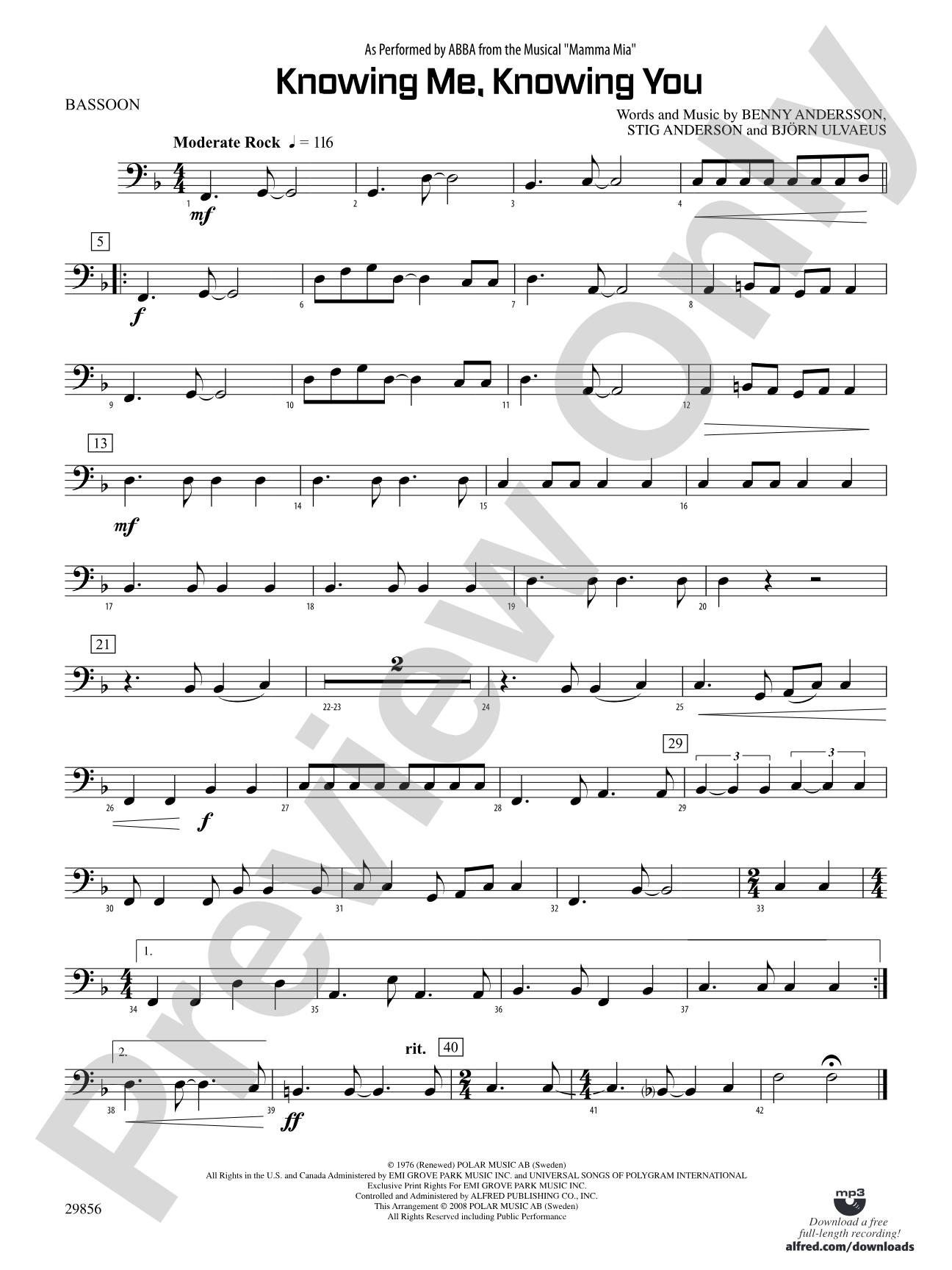 Knowing Me, Knowing You (As performed by ABBA from the musical Mamma Mia): Bassoon