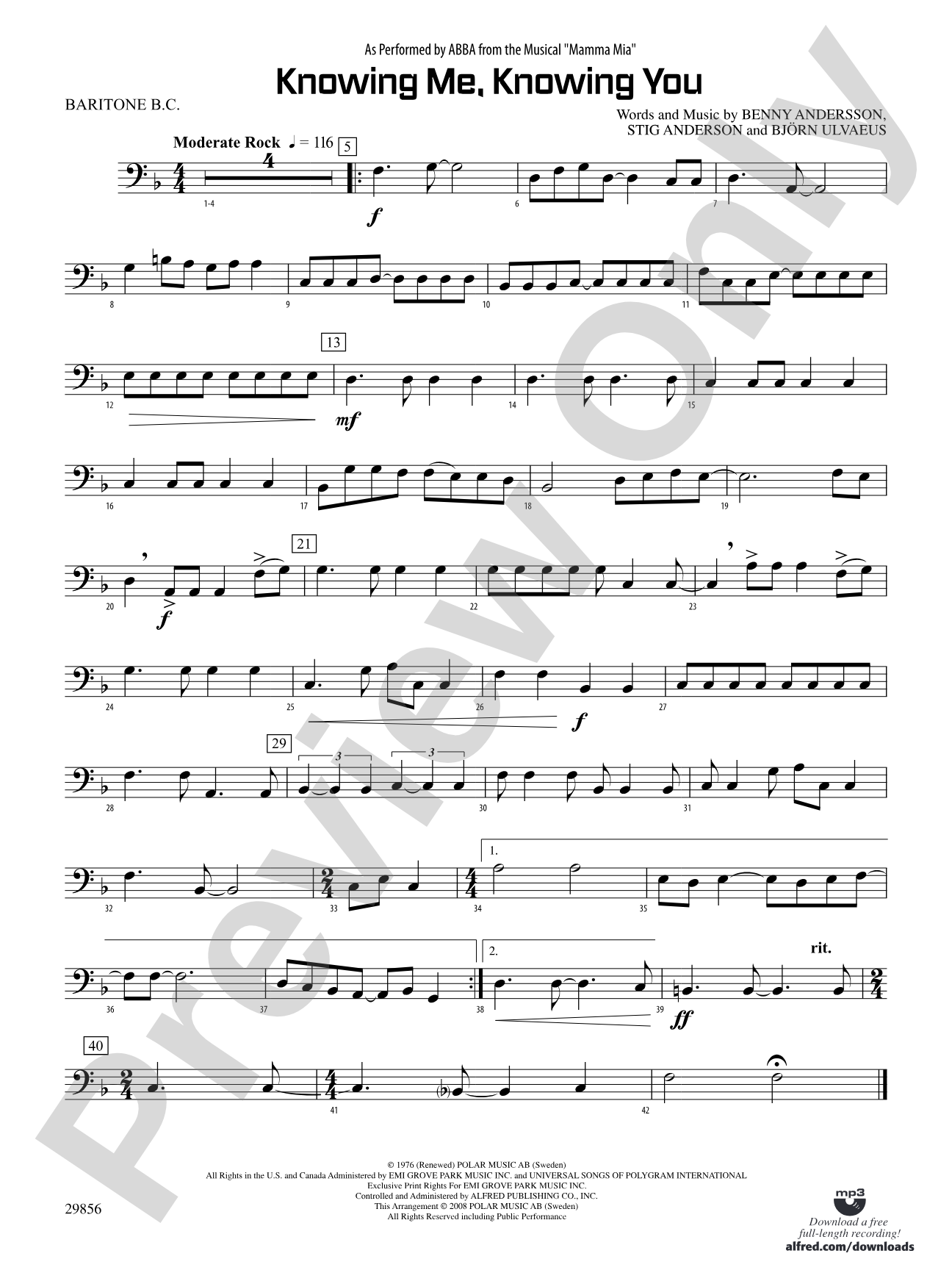 Knowing Me, Knowing You (As performed by ABBA from the musical Mamma Mia): Baritone B.C.
