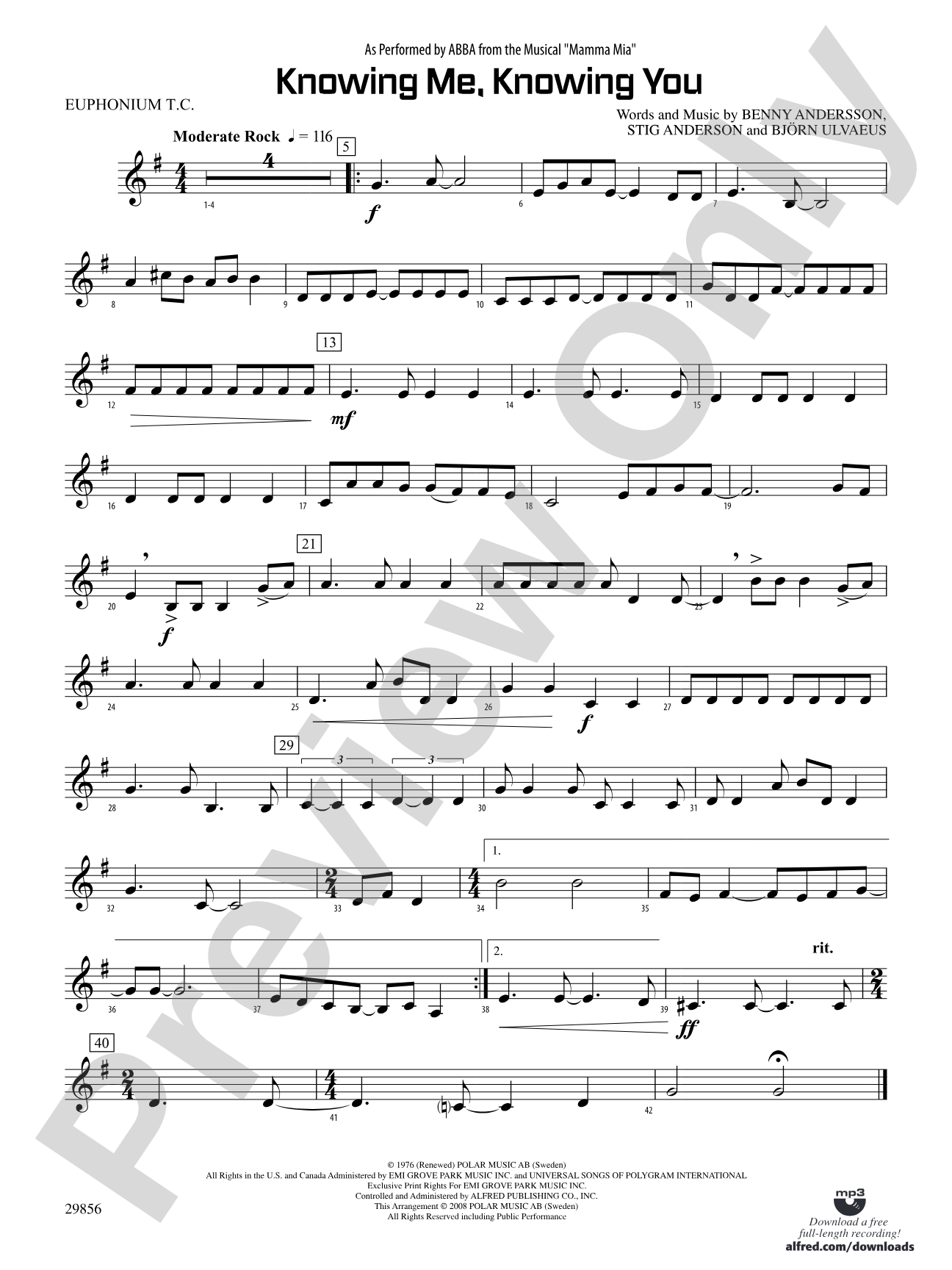 Knowing Me, Knowing You (As performed by ABBA from the musical Mamma Mia): Baritone T.C.