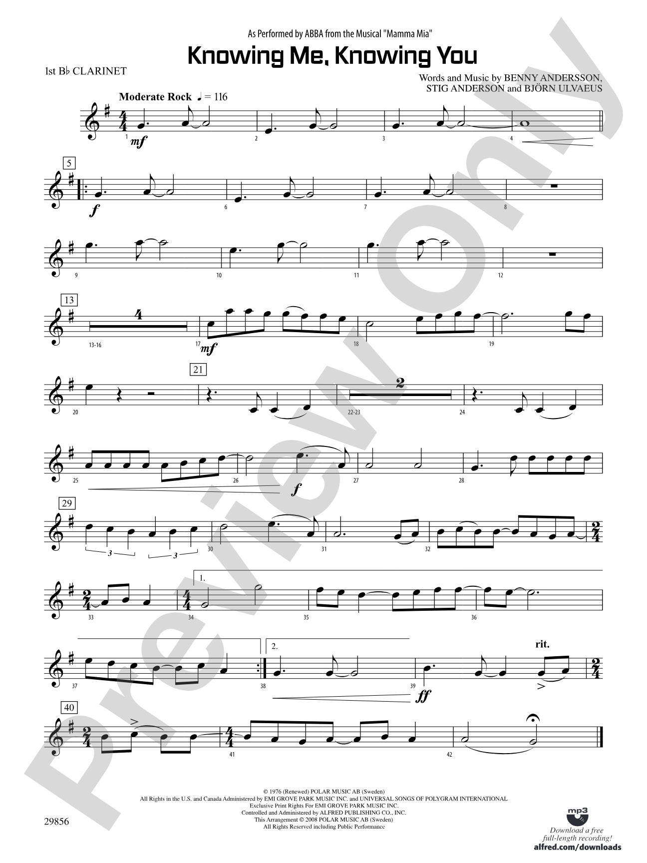 Knowing Me, Knowing You (As performed by ABBA from the musical Mamma Mia): 1st B-flat Clarinet