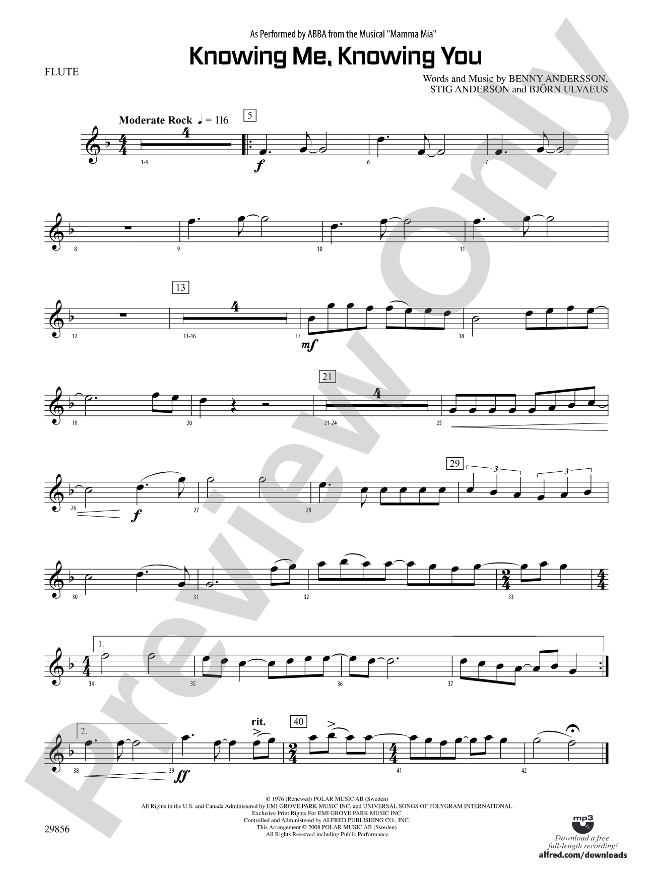 Knowing Me, Knowing You (As performed by ABBA from the musical Mamma Mia): Flute