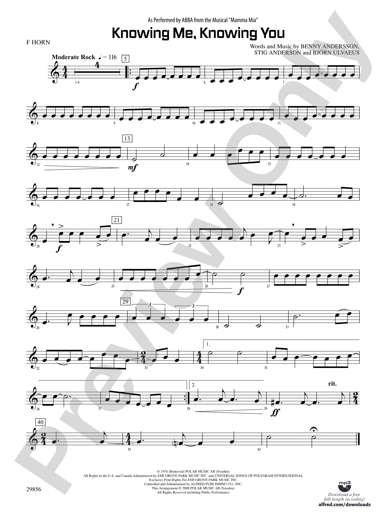 Knowing Me, Knowing You (As performed by ABBA from the musical Mamma Mia): 1st F Horn