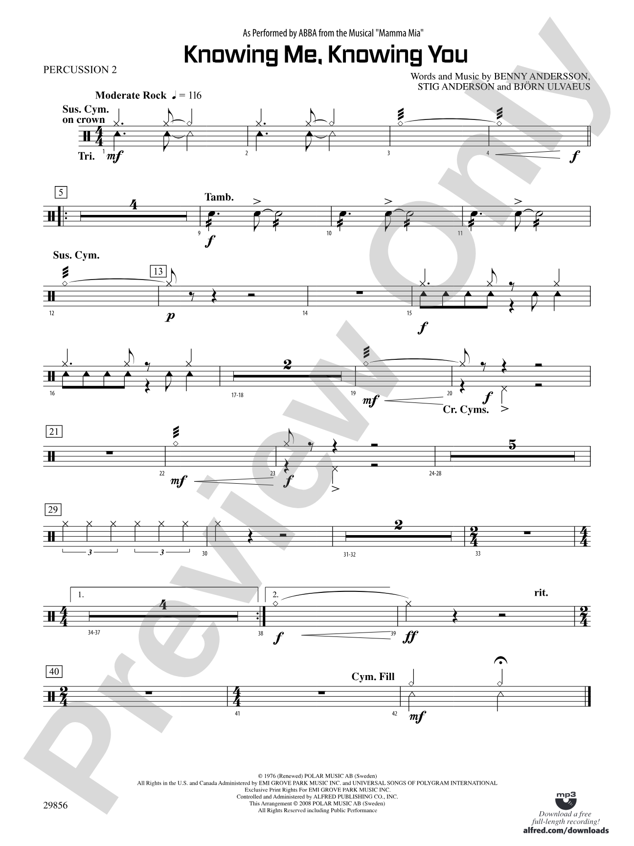Knowing Me, Knowing You (As performed by ABBA from the musical Mamma Mia): 2nd Percussion