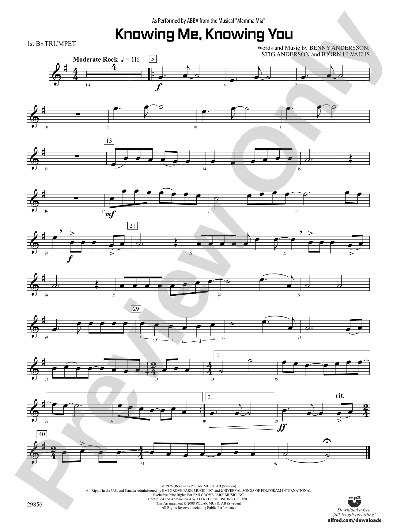 Knowing Me, Knowing You (As performed by ABBA from the musical Mamma Mia): 1st B-flat Trumpet