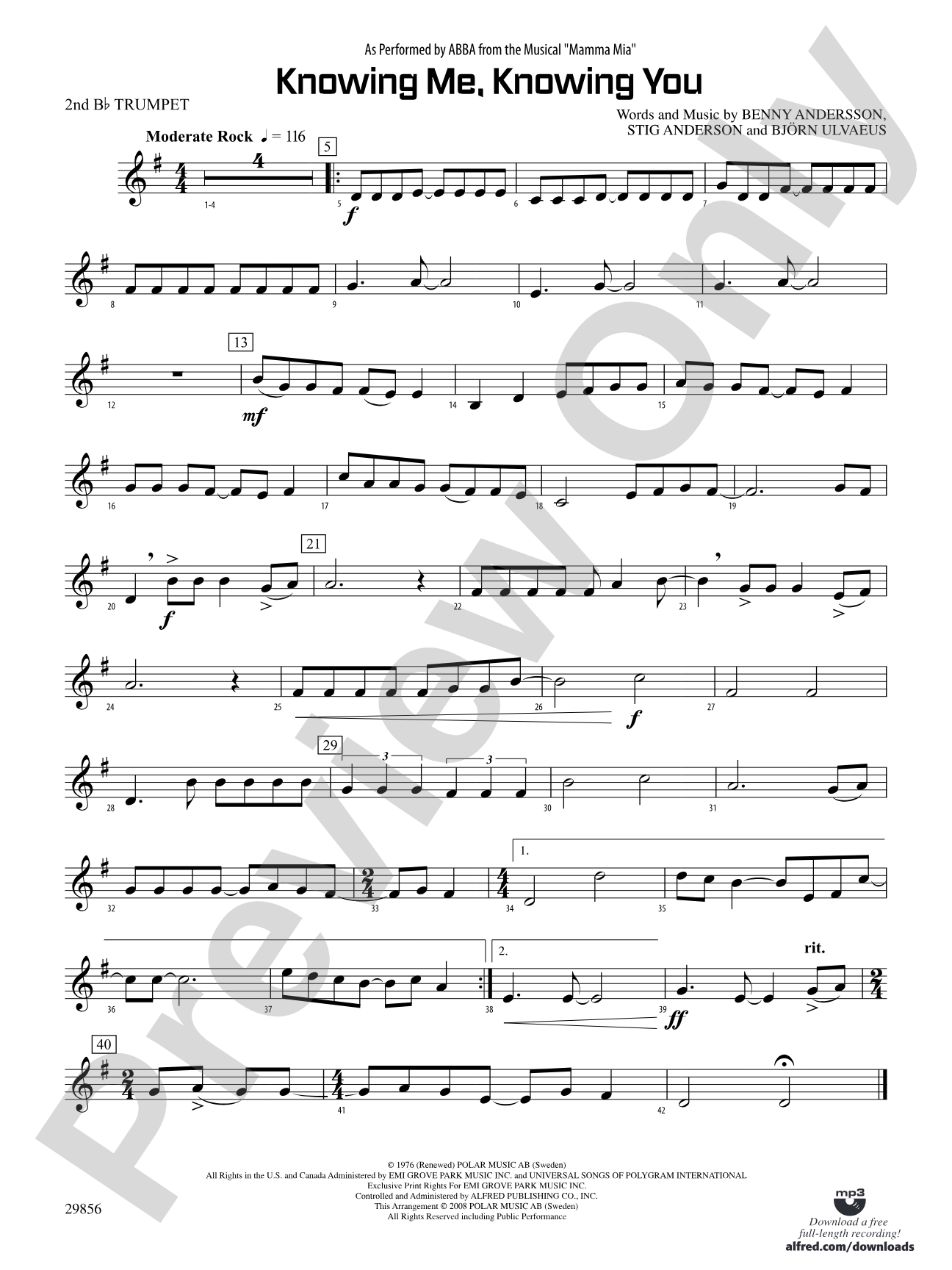 Knowing Me, Knowing You (As performed by ABBA from the musical Mamma Mia): 2nd B-flat Trumpet