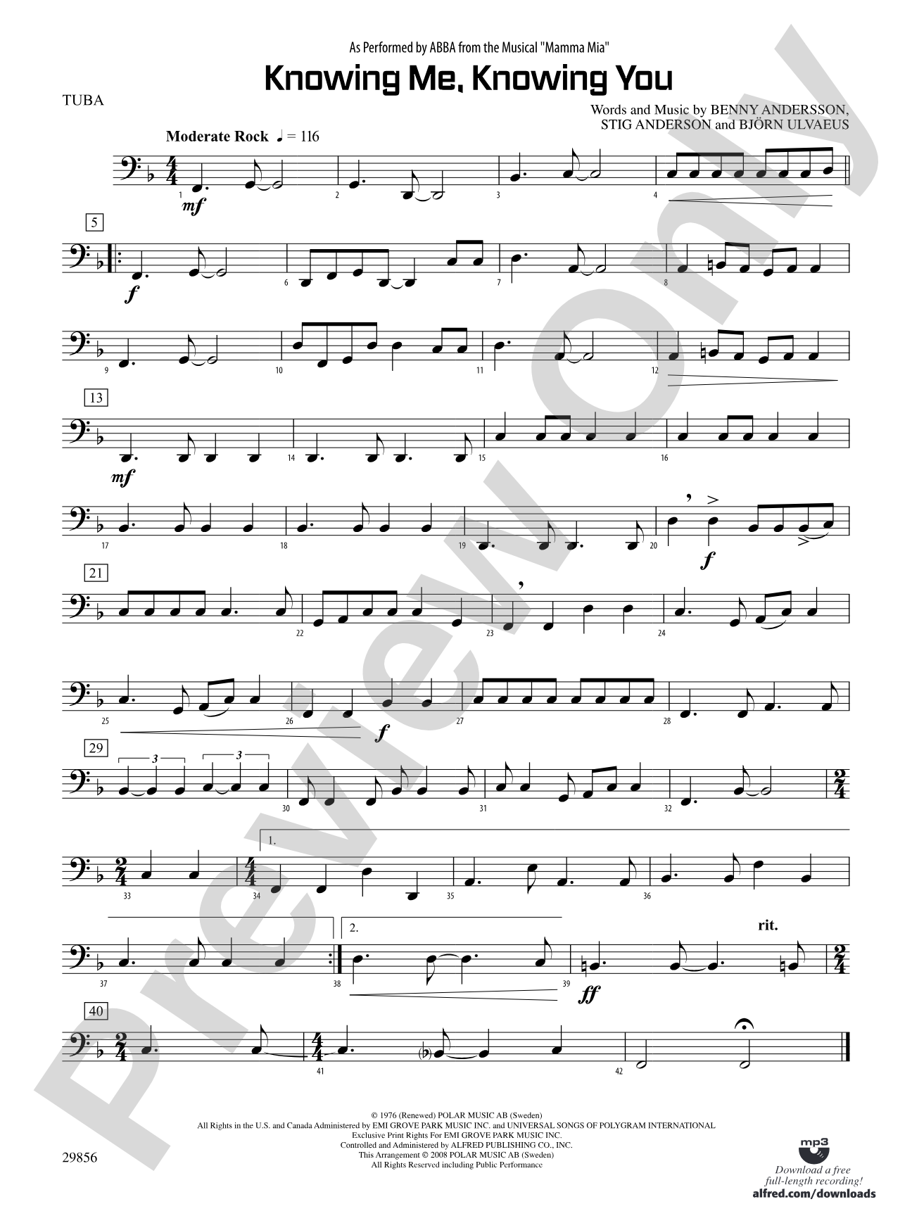 Knowing Me, Knowing You (As performed by ABBA from the musical Mamma Mia): Tuba