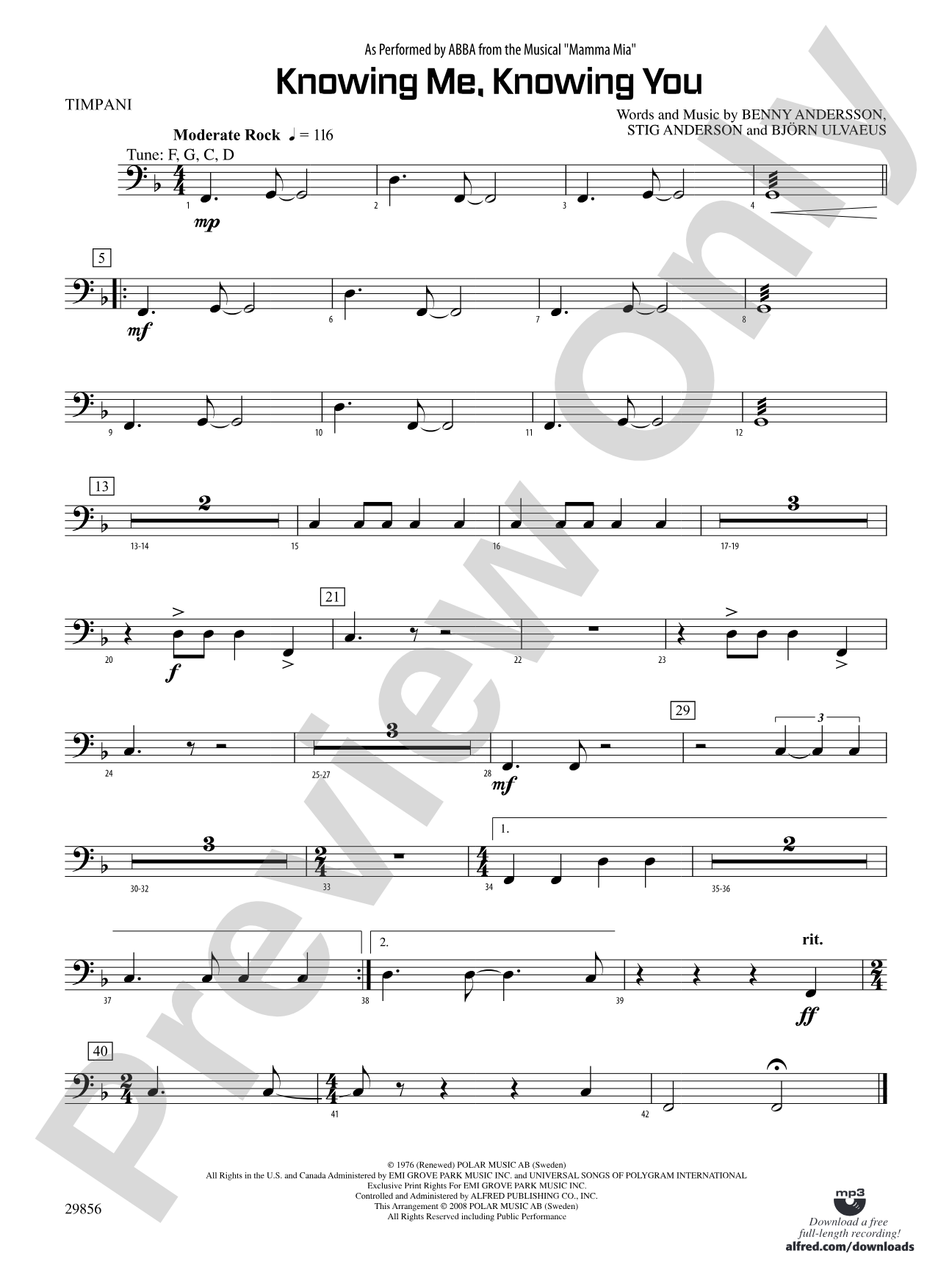 Knowing Me, Knowing You (As performed by ABBA from the musical Mamma Mia): Timpani