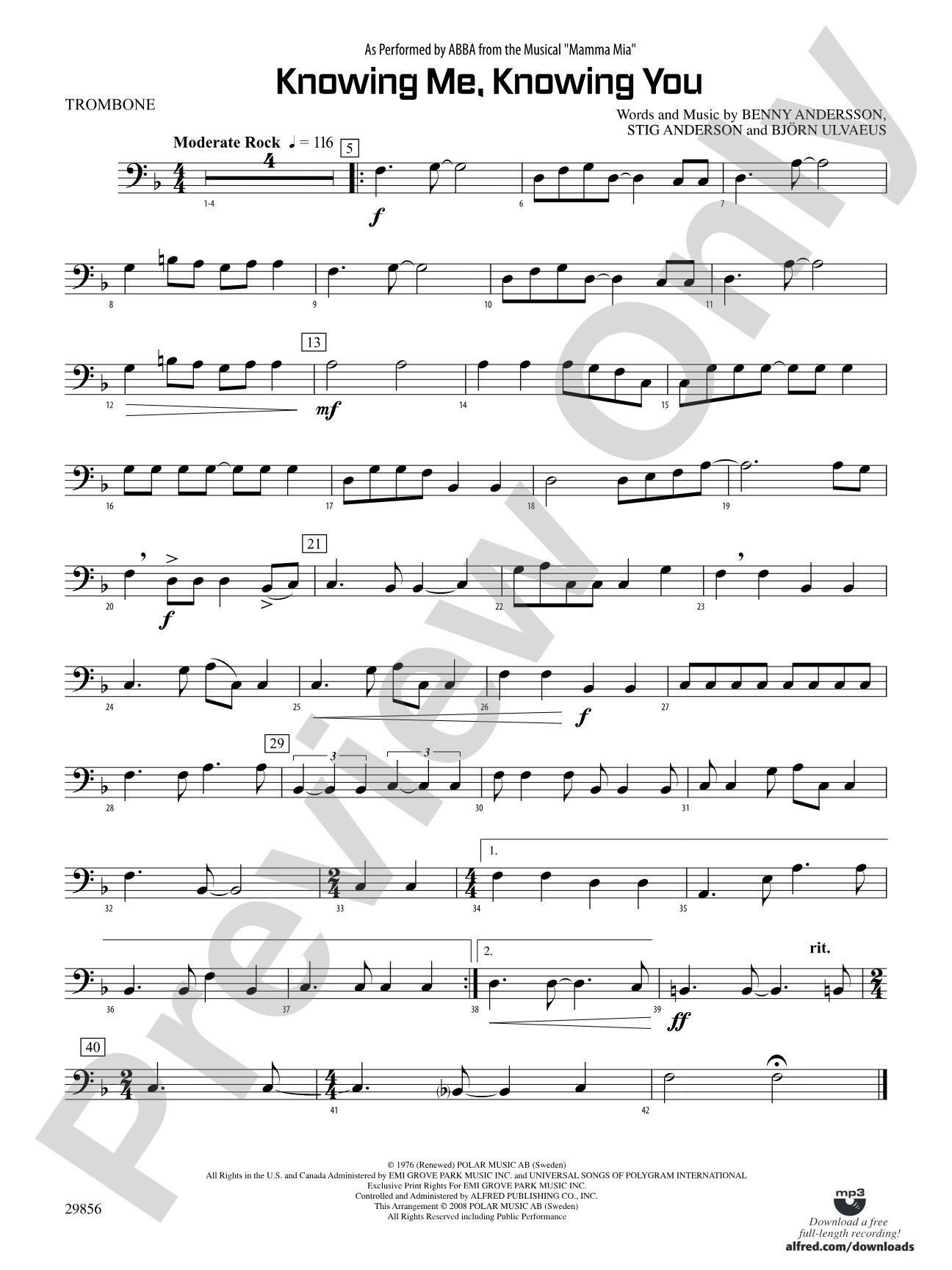 Knowing Me, Knowing You (As performed by ABBA from the musical Mamma Mia): 1st Trombone