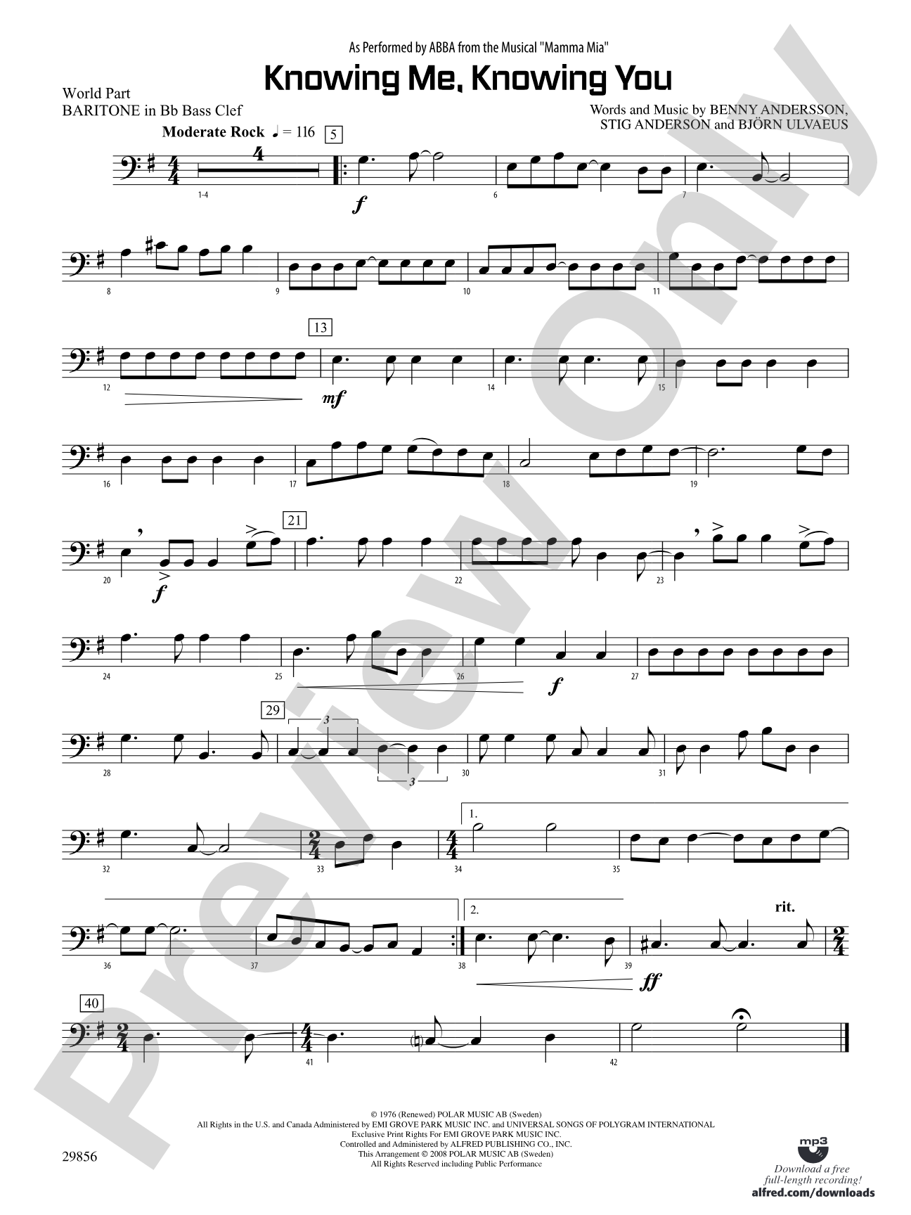 Knowing Me, Knowing You (As performed by ABBA from the musical Mamma Mia): (wp) B-flat Baritone B.C.