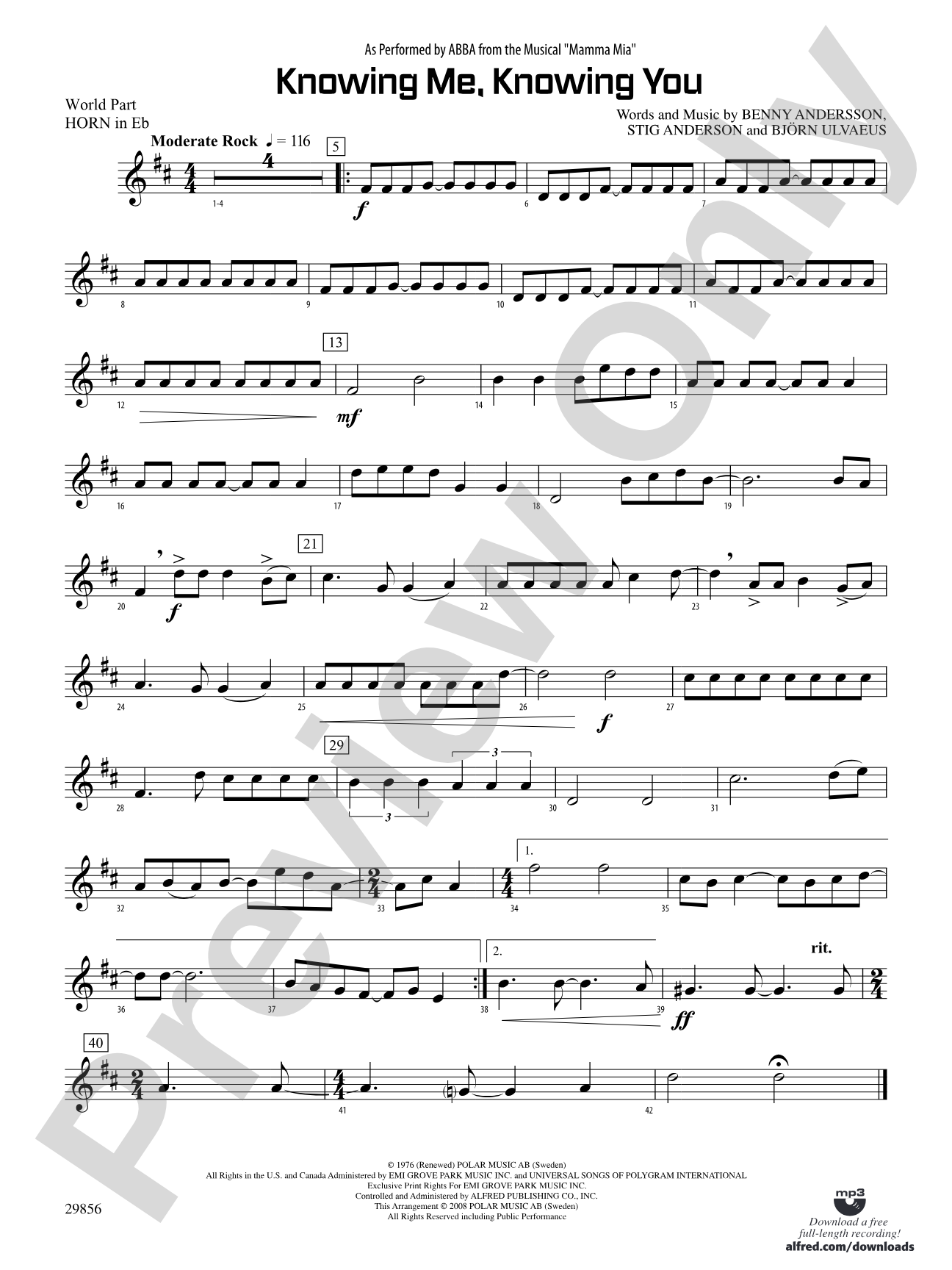 Knowing Me, Knowing You (As performed by ABBA from the musical Mamma Mia): (wp) 1st Horn in E-flat
