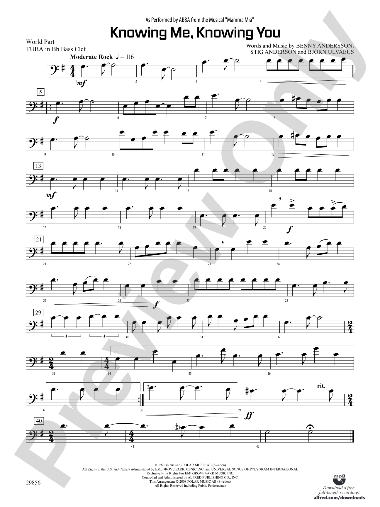 Knowing Me, Knowing You (As performed by ABBA from the musical Mamma Mia): (wp) B-flat Tuba B.C.
