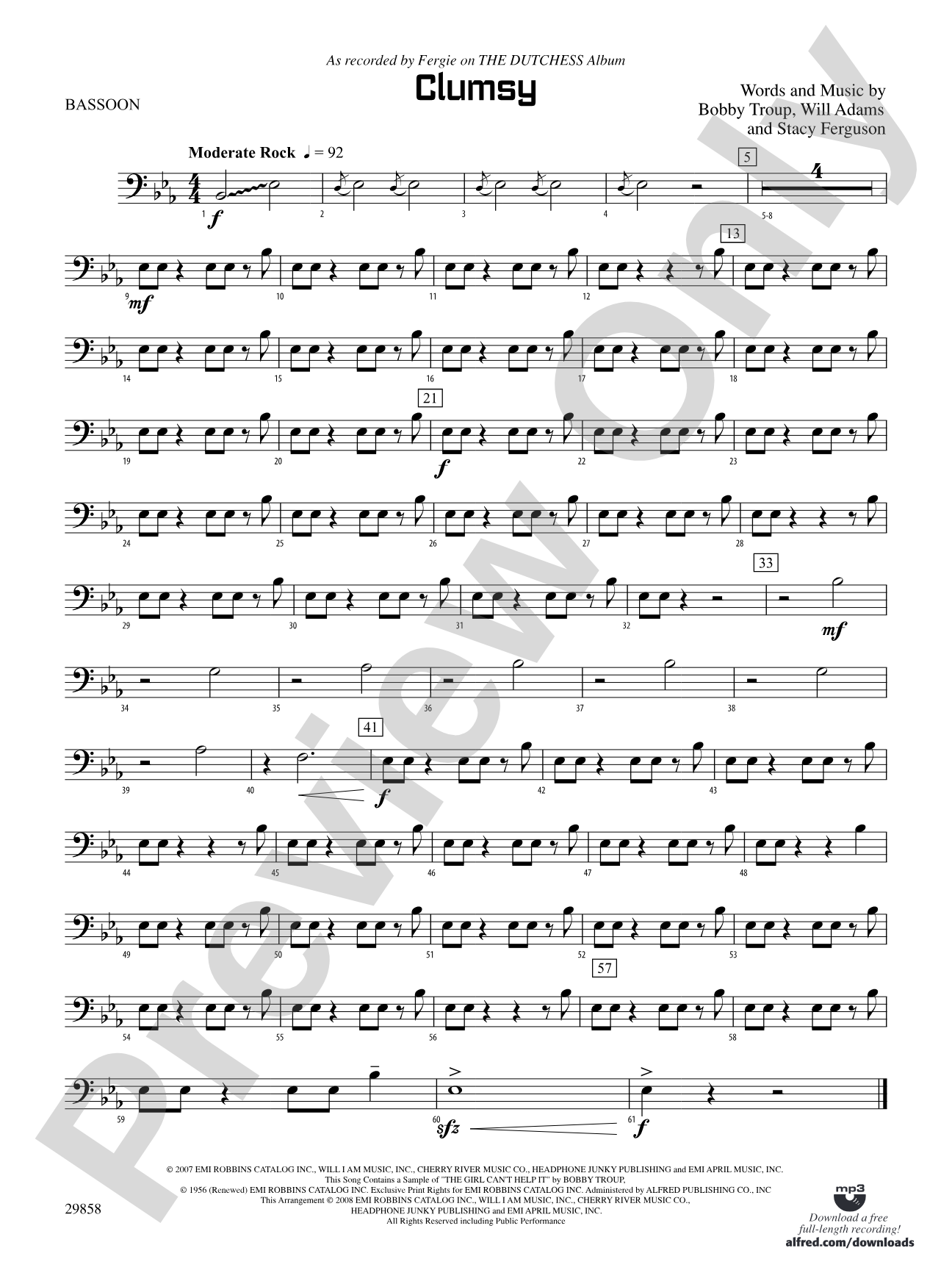 Clumsy (as recorded by Fergie on the album The Dutchess): Bassoon