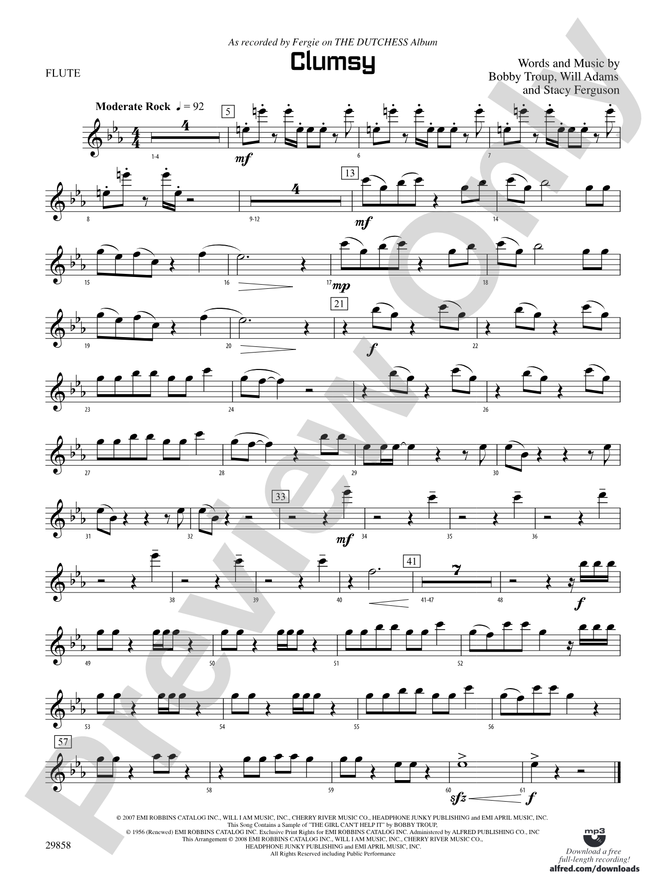 Clumsy (as recorded by Fergie on the album The Dutchess): Flute