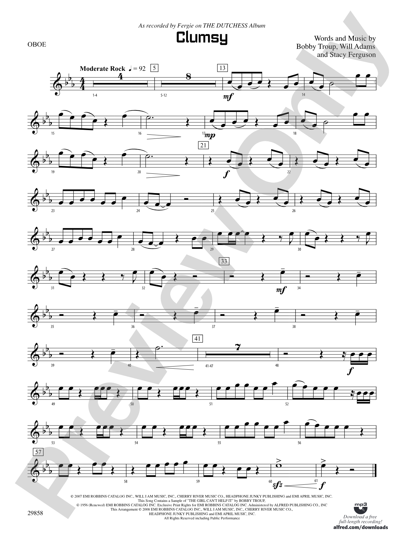 Clumsy (as recorded by Fergie on the album The Dutchess): Oboe