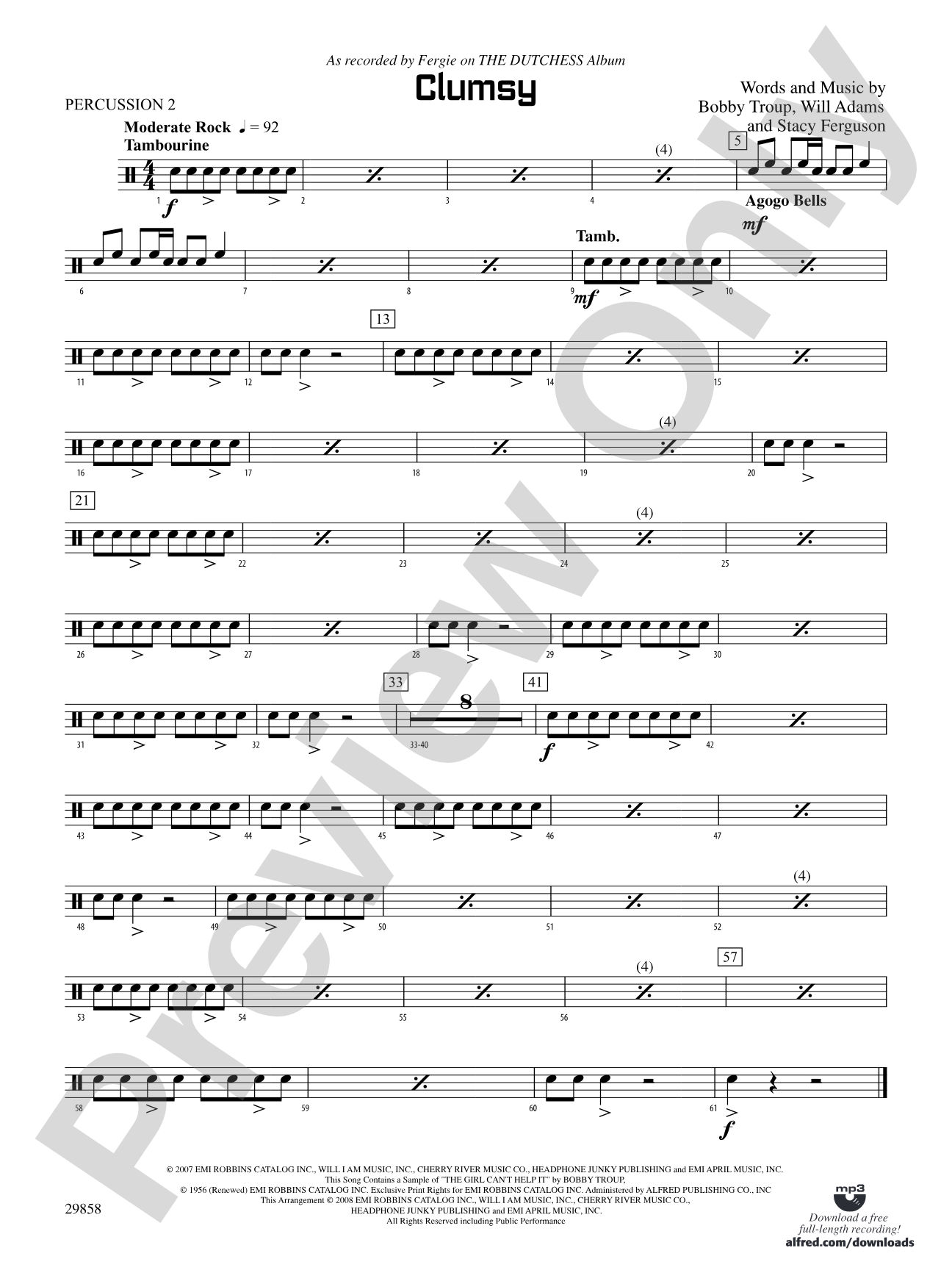 Clumsy (as recorded by Fergie on the album The Dutchess): 2nd Percussion