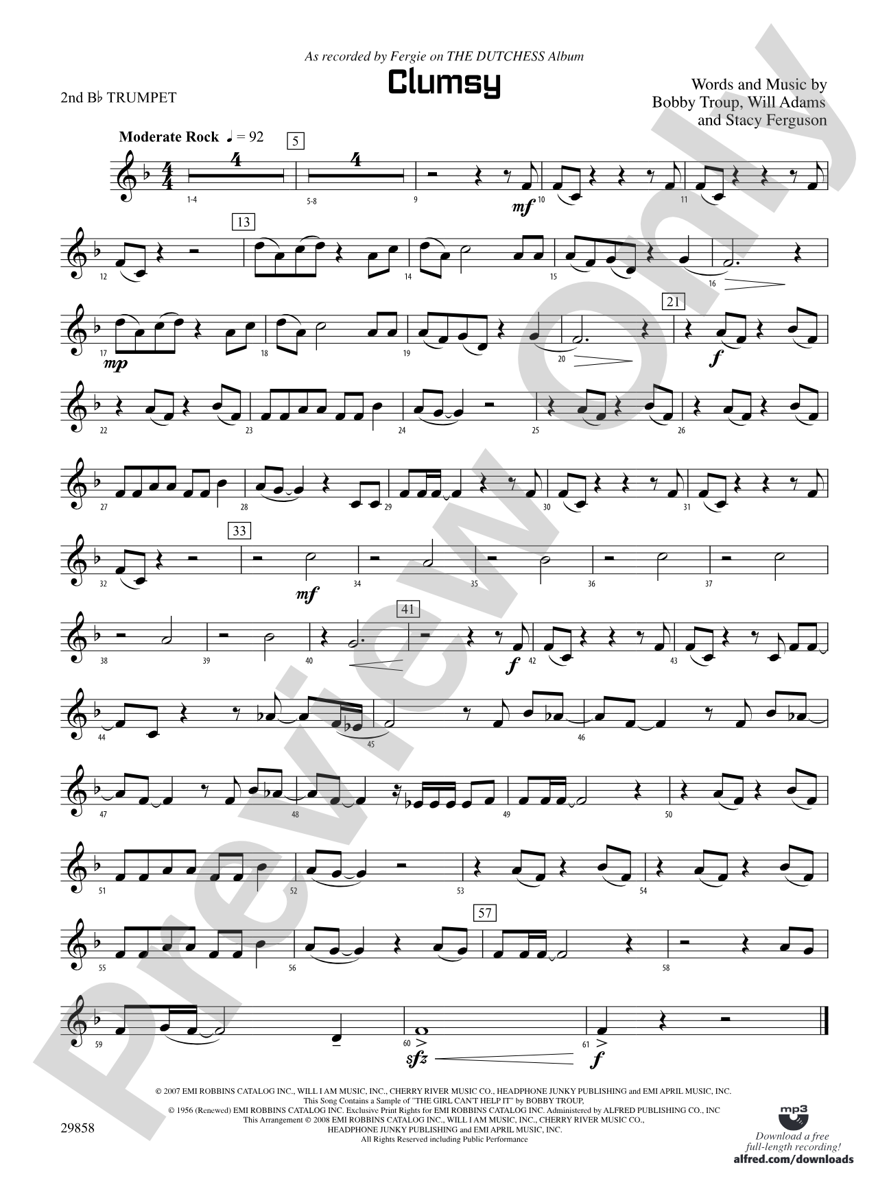 Clumsy (as recorded by Fergie on the album The Dutchess): 2nd B-flat Trumpet