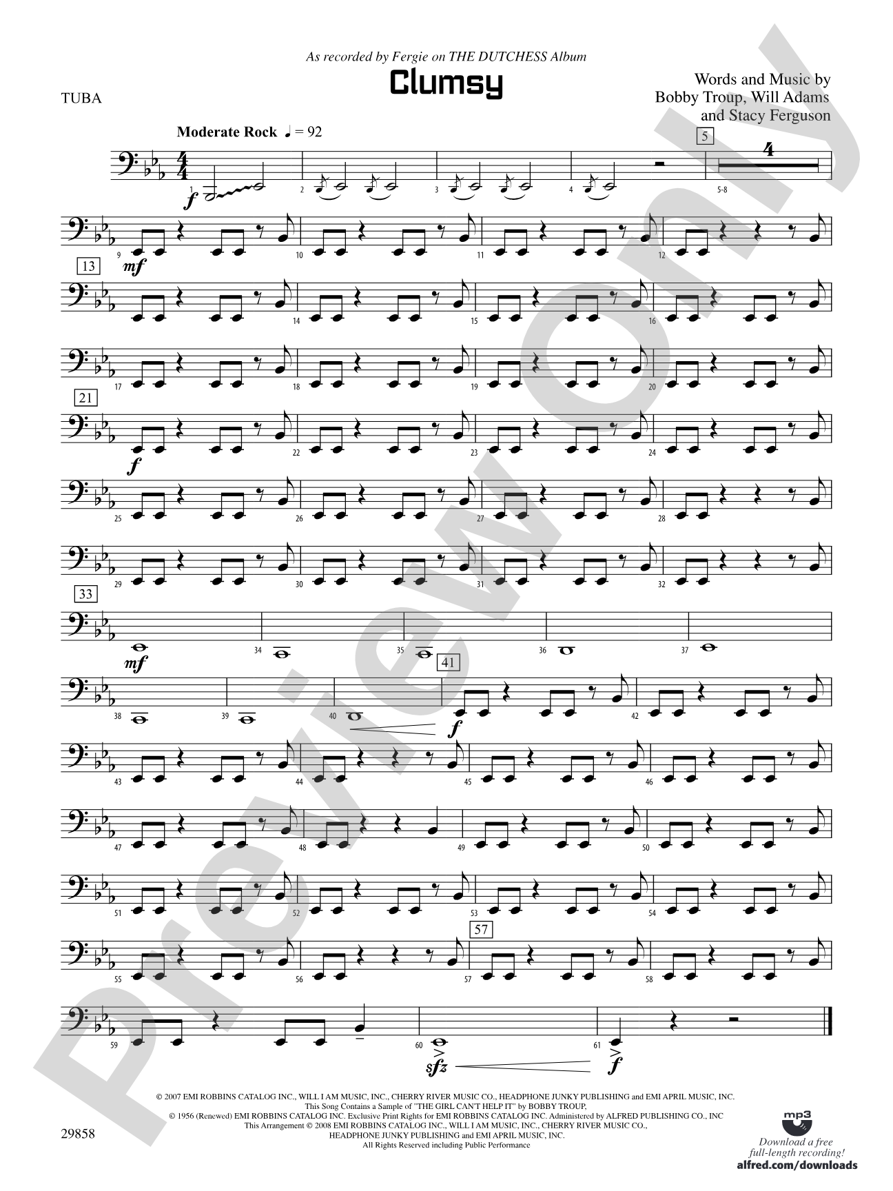 Clumsy (as recorded by Fergie on the album The Dutchess): Tuba