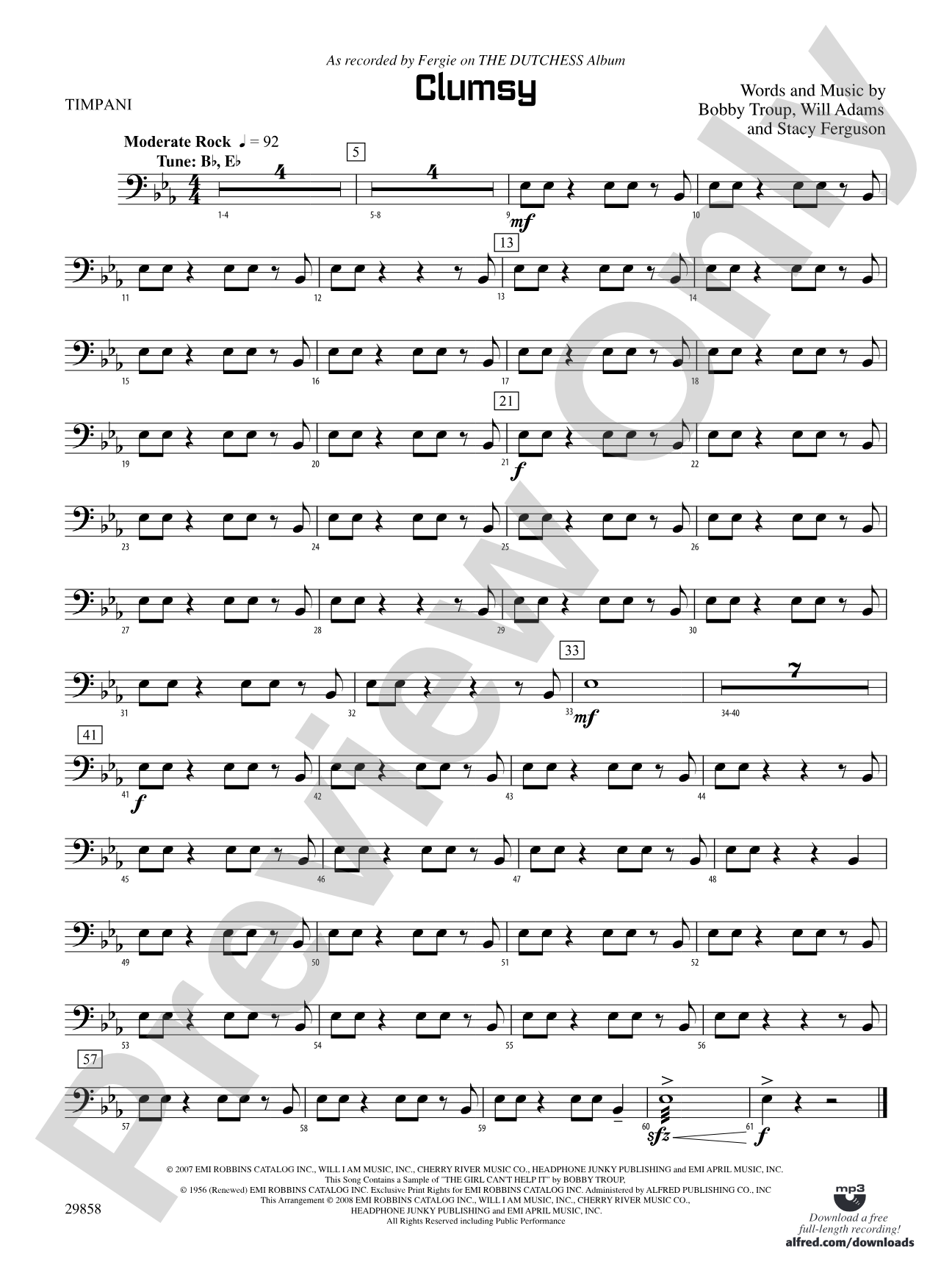 Clumsy (as recorded by Fergie on the album The Dutchess): Timpani