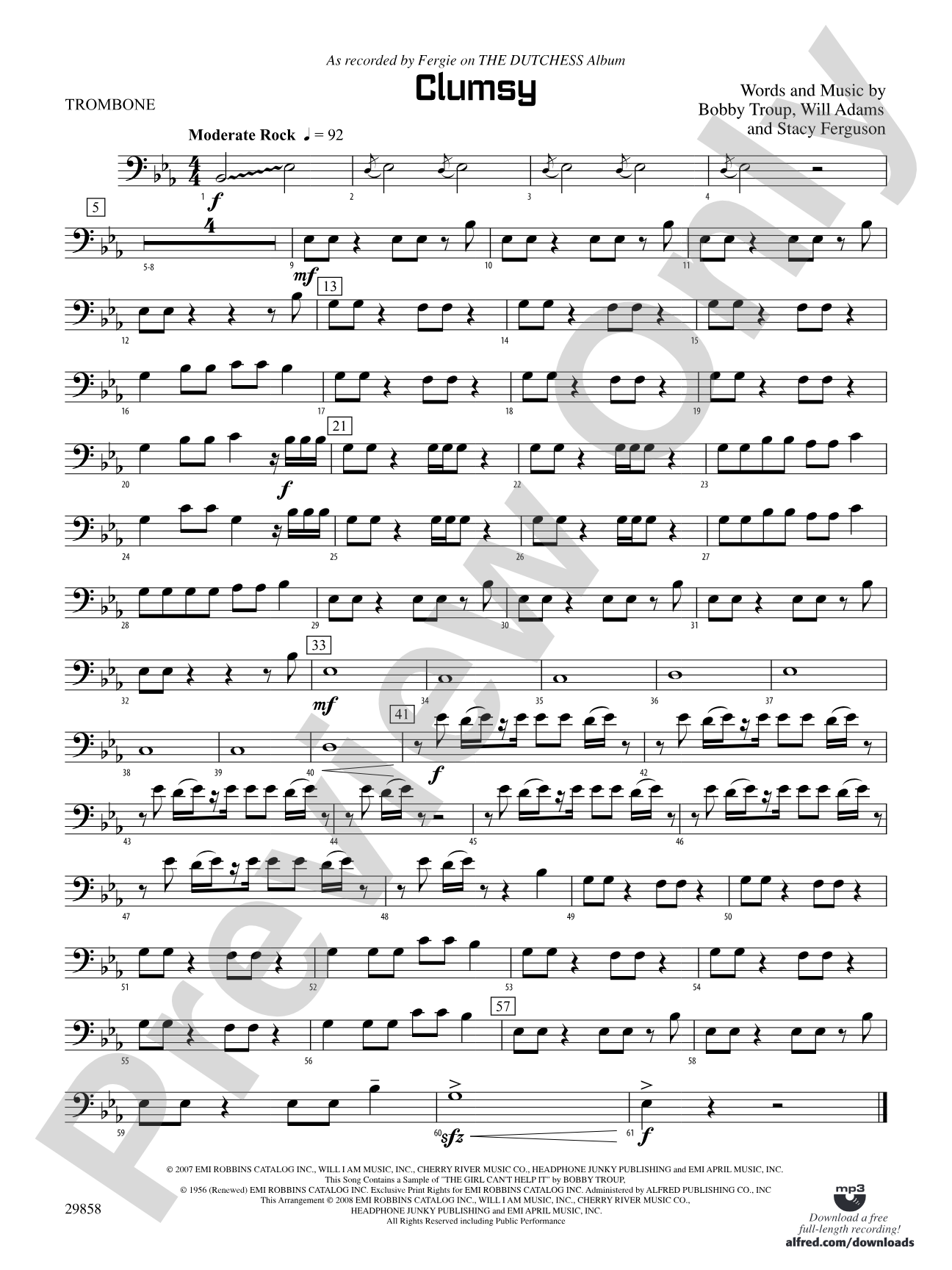 Clumsy (as recorded by Fergie on the album The Dutchess): 1st Trombone