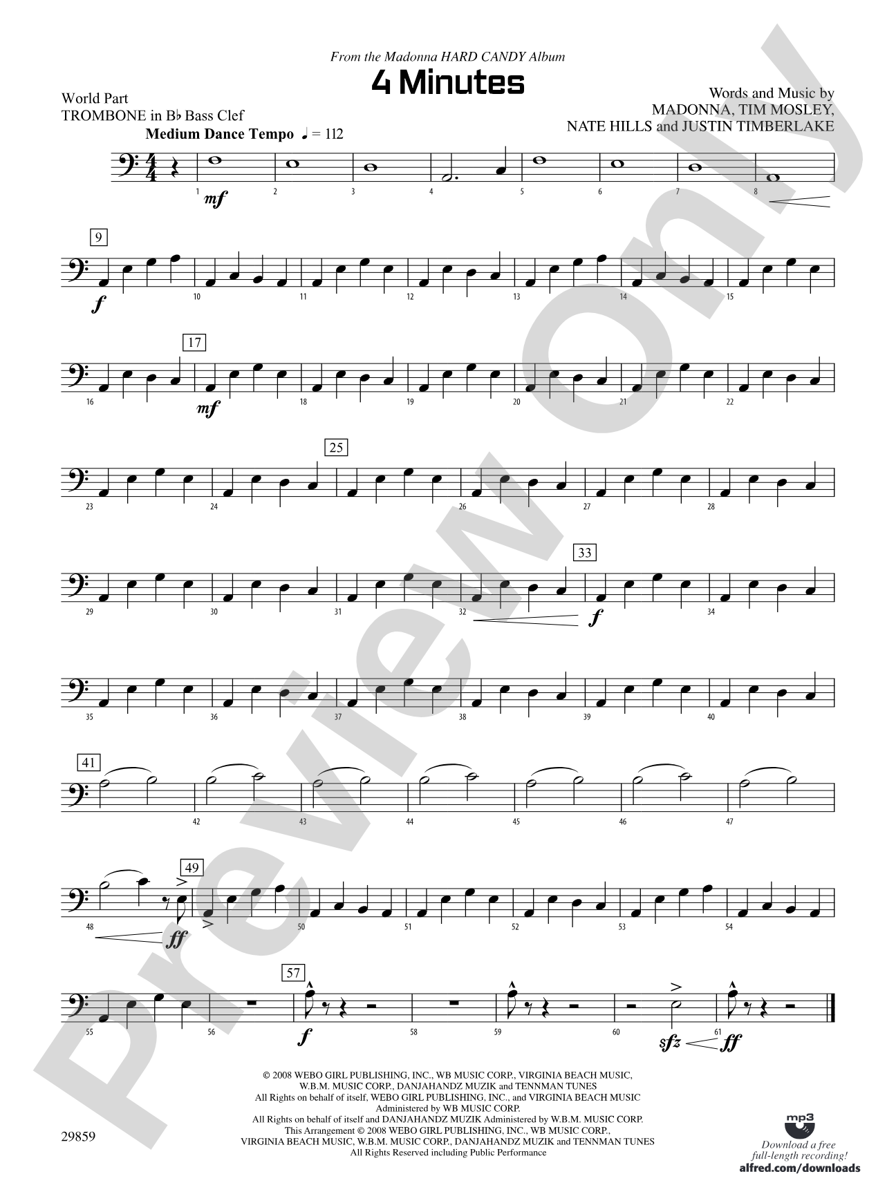 4 Minutes: (wp) 1st B-flat Trombone B.C.