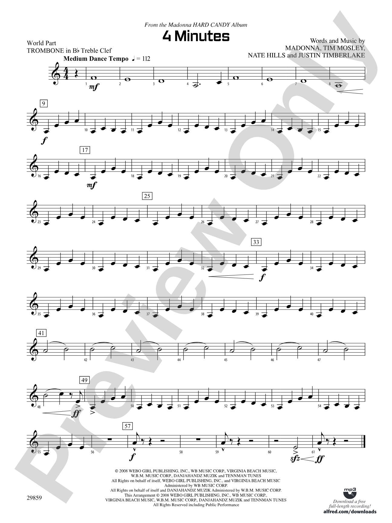 4 Minutes: (wp) 1st B-flat Trombone T.C.