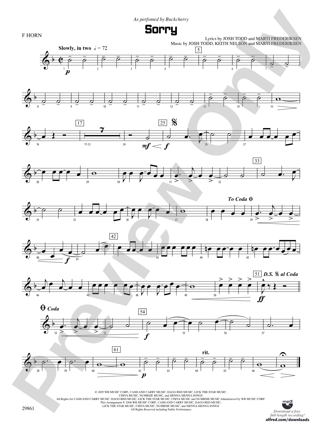 Sorry: 1st F Horn