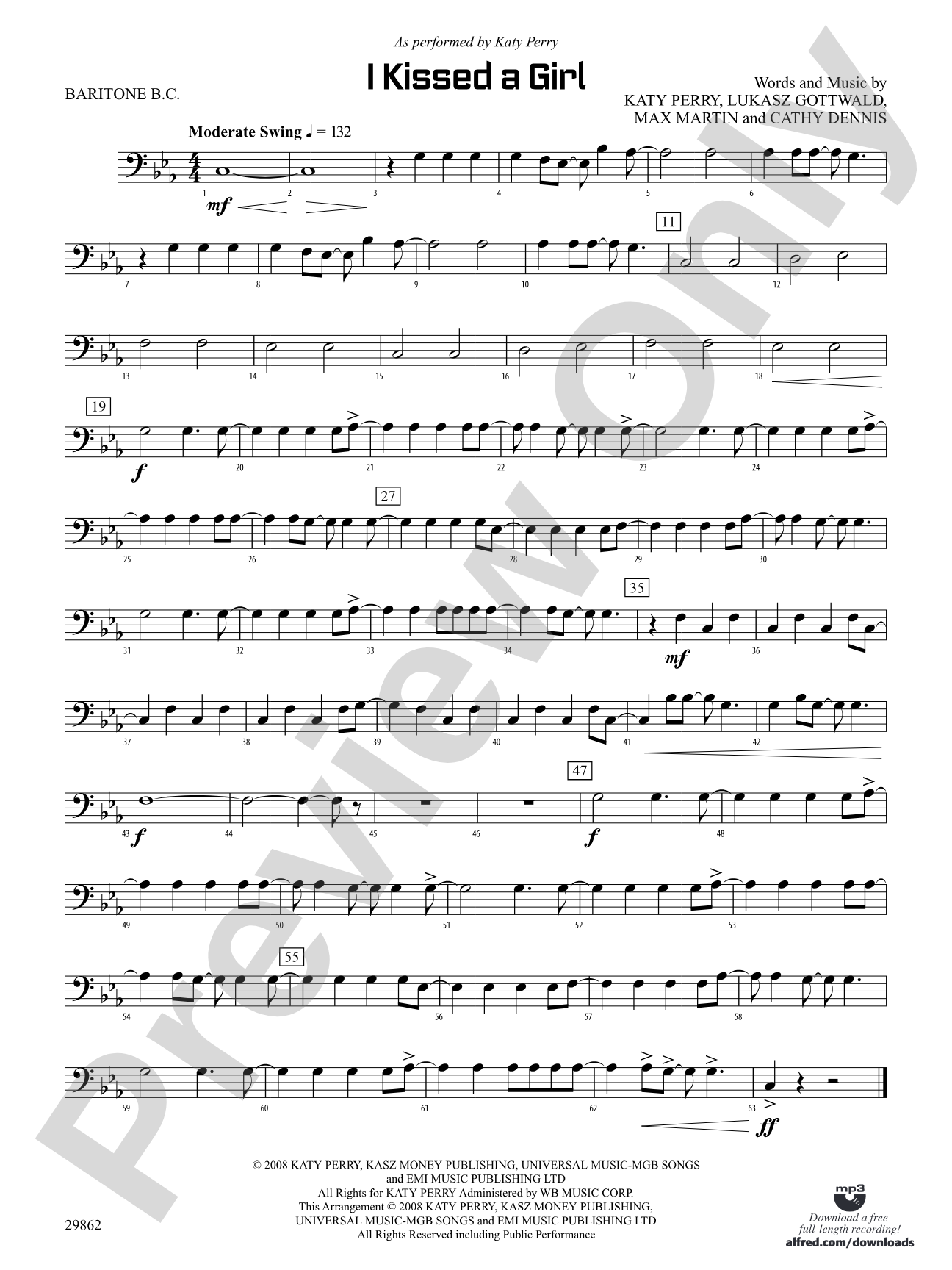 I Kissed a Girl: Baritone B.C.