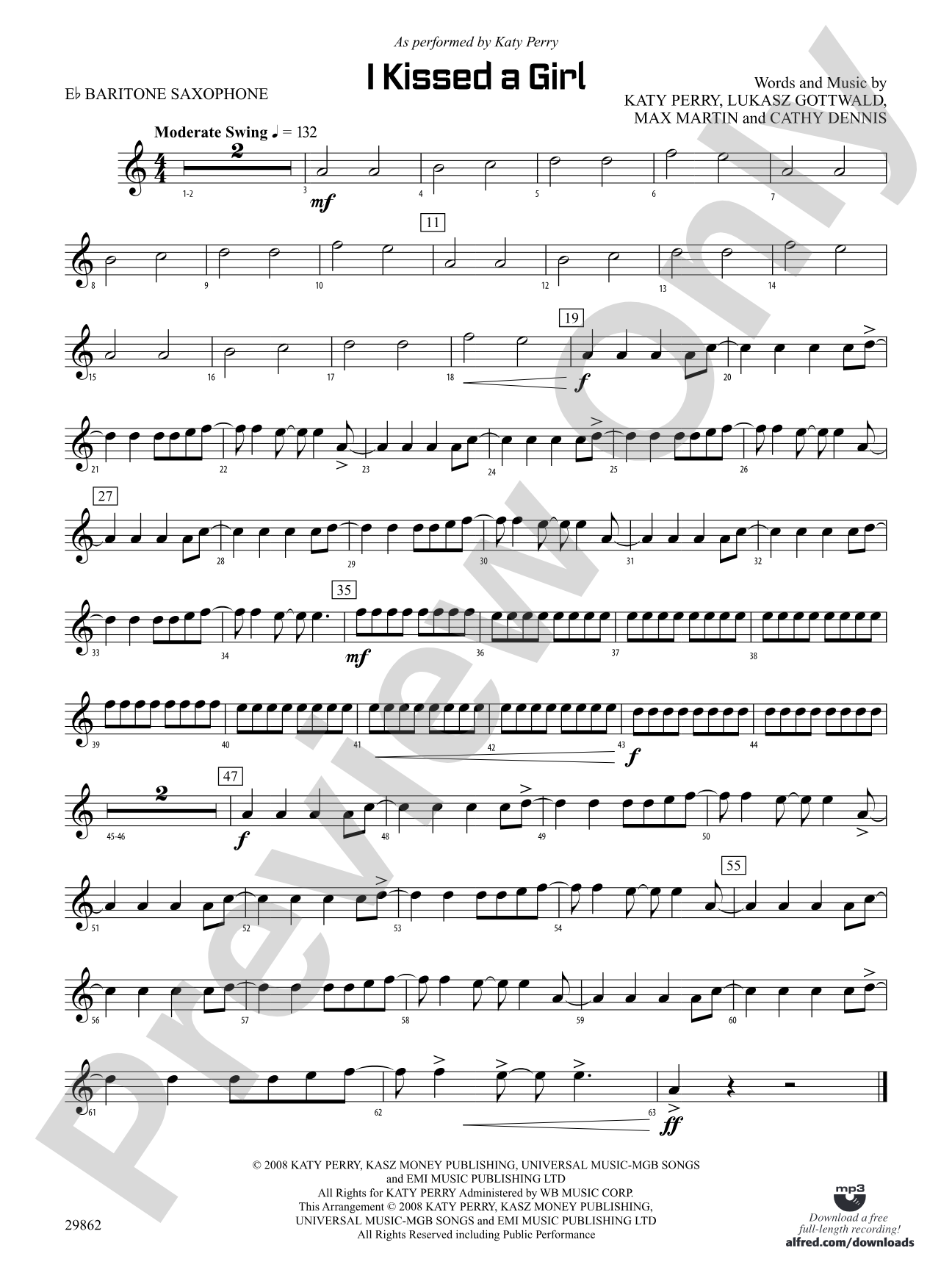 I Kissed a Girl: E-flat Baritone Saxophone