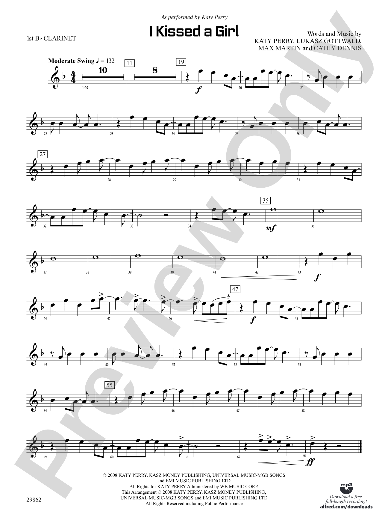 I Kissed a Girl: 1st B-flat Clarinet