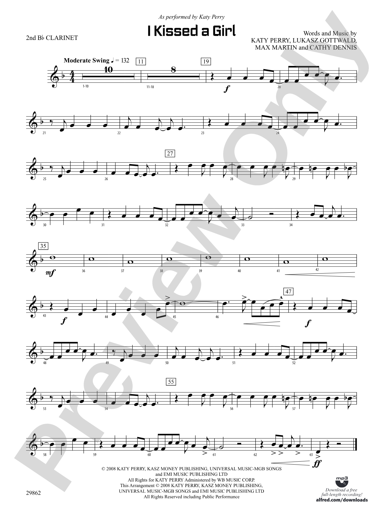 I Kissed a Girl: 2nd B-flat Clarinet