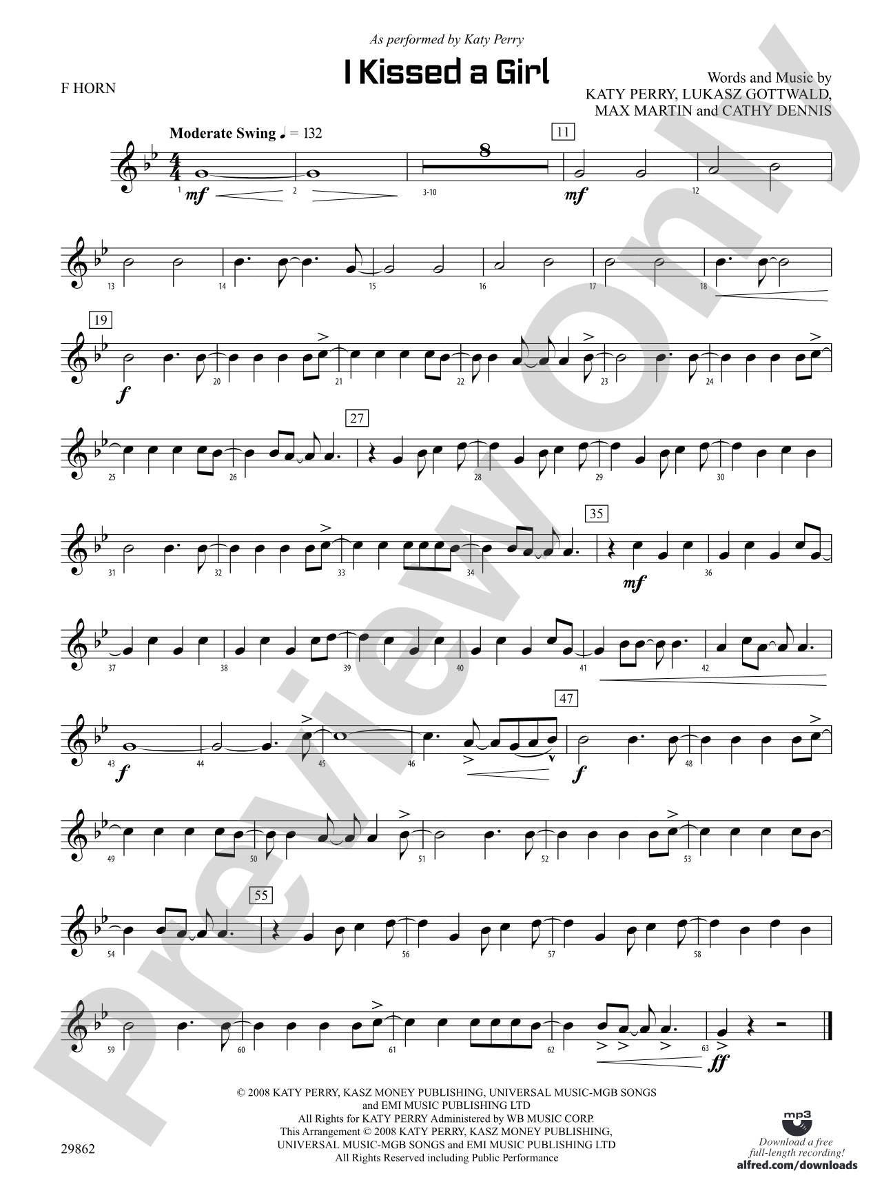 I Kissed a Girl: 1st F Horn