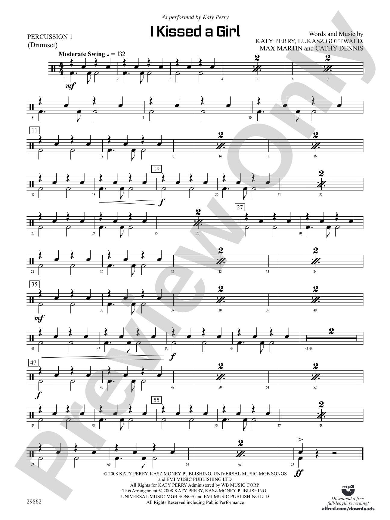 I Kissed a Girl: 1st Percussion