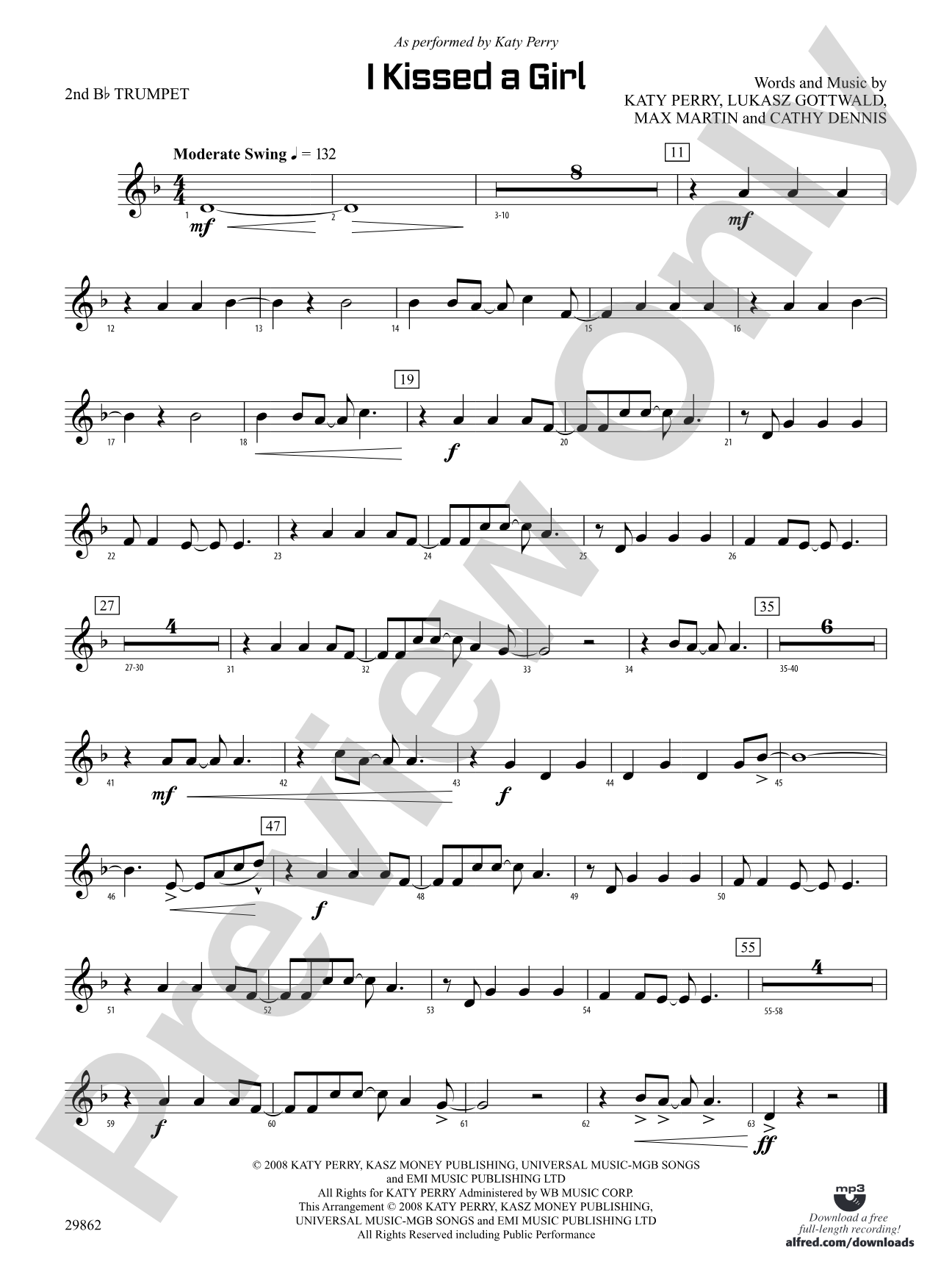 I Kissed a Girl: 2nd B-flat Trumpet