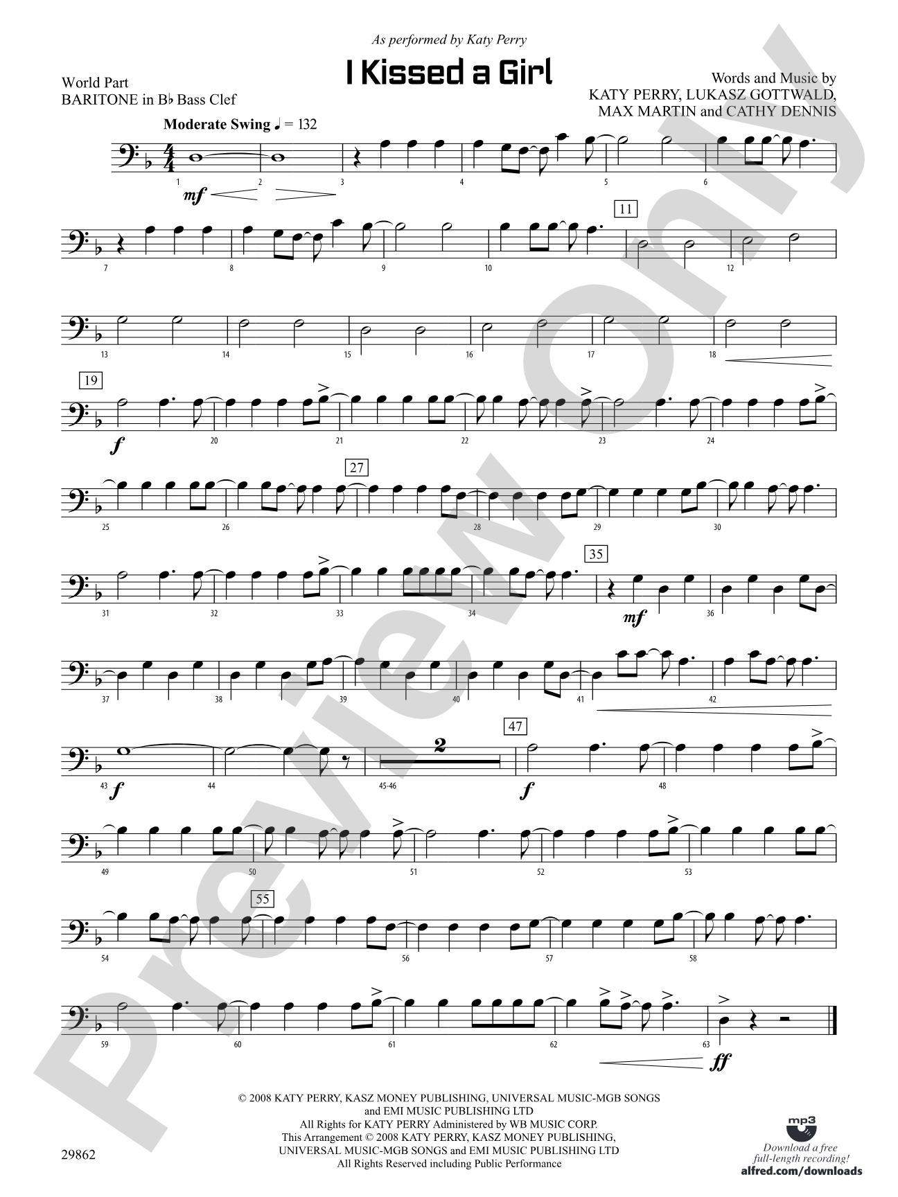 I Kissed a Girl: (wp) Bb Baritone B.C. 1