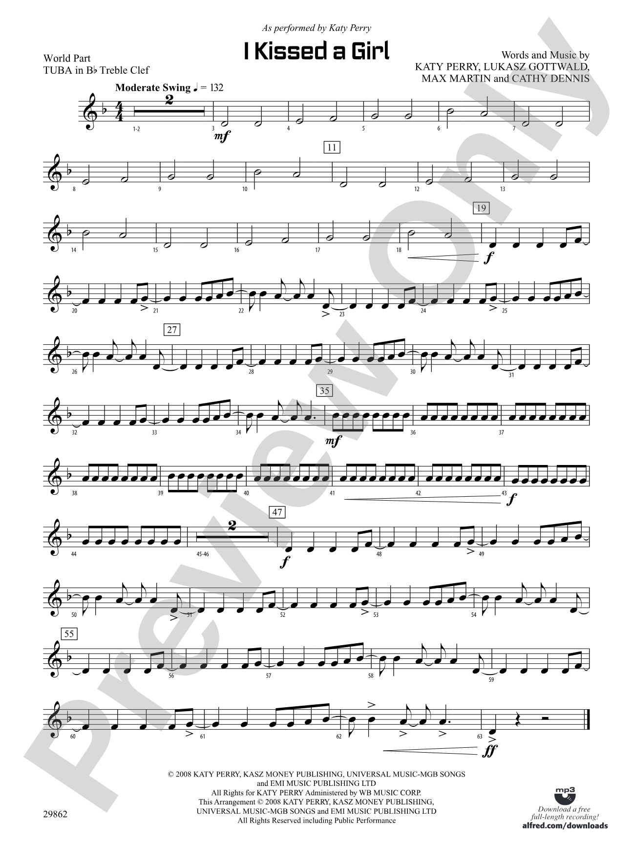 I Kissed a Girl: (wp) B-flat Tuba T.C.