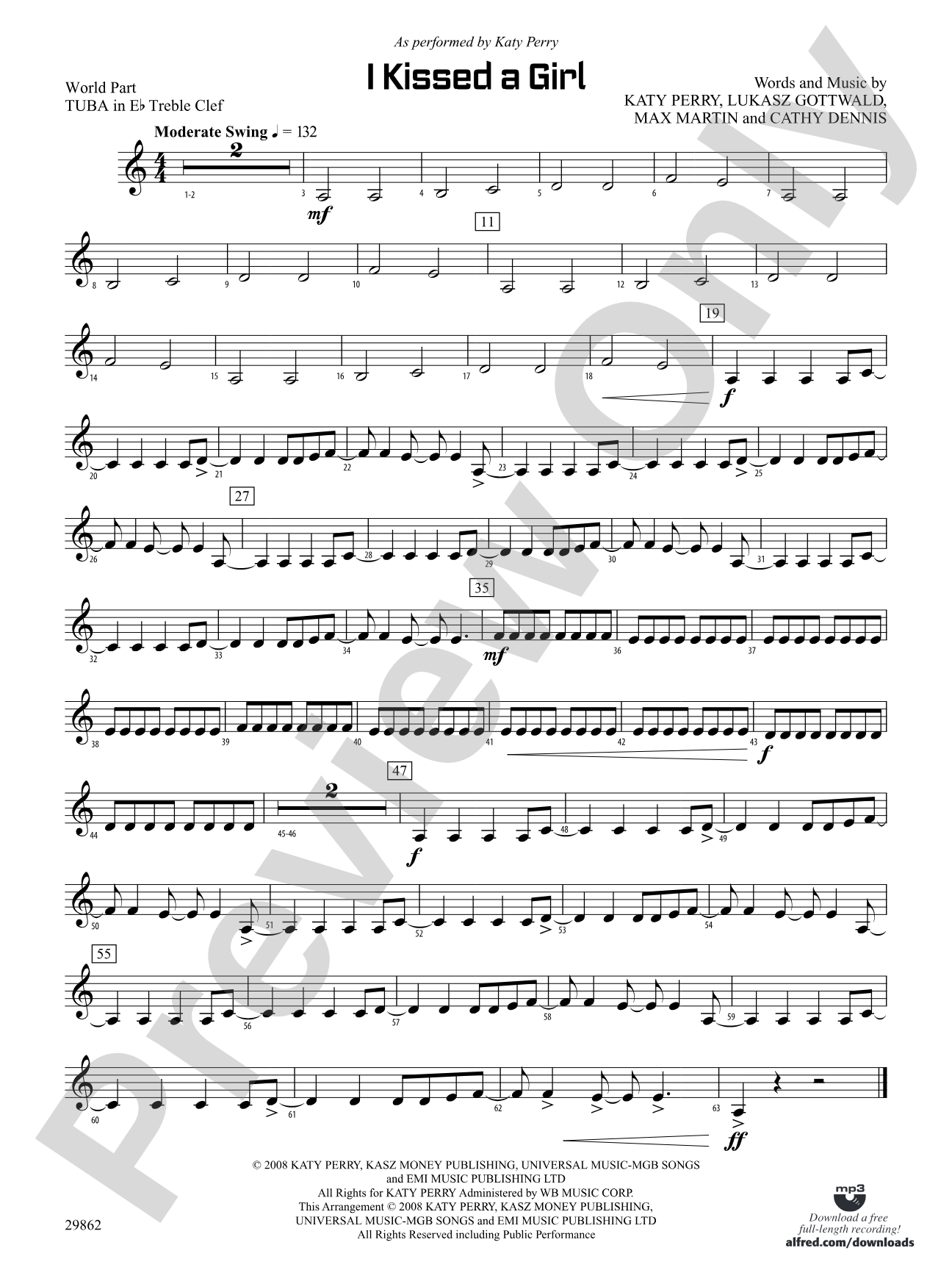 I Kissed a Girl: (wp) E-flat Tuba T.C.