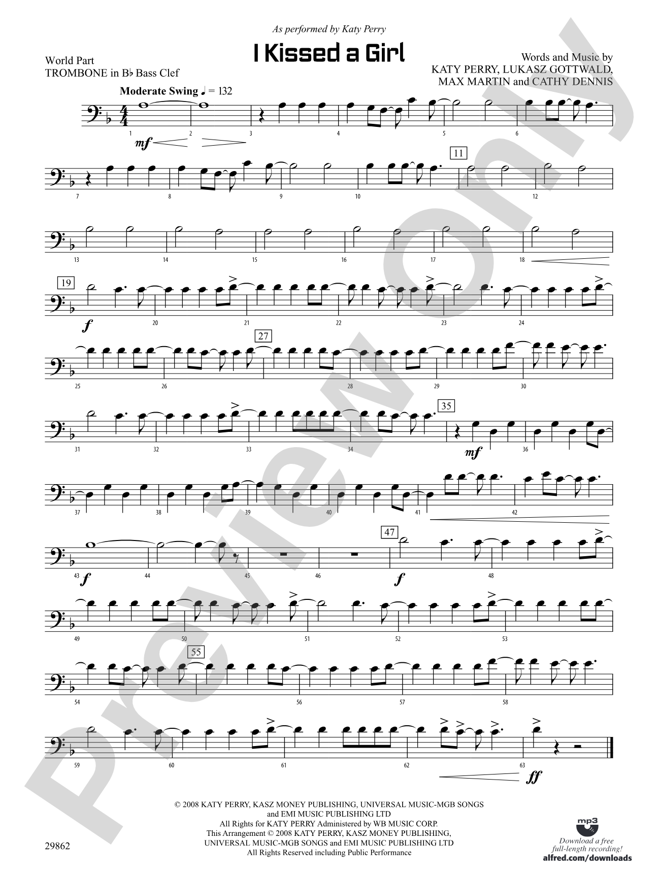 I Kissed a Girl: (wp) 1st B-flat Trombone B.C.