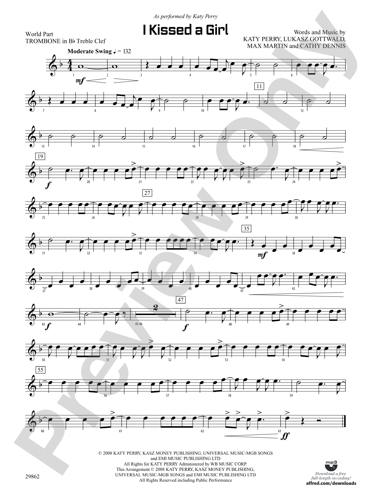 I Kissed a Girl: (wp) 1st B-flat Trombone T.C.