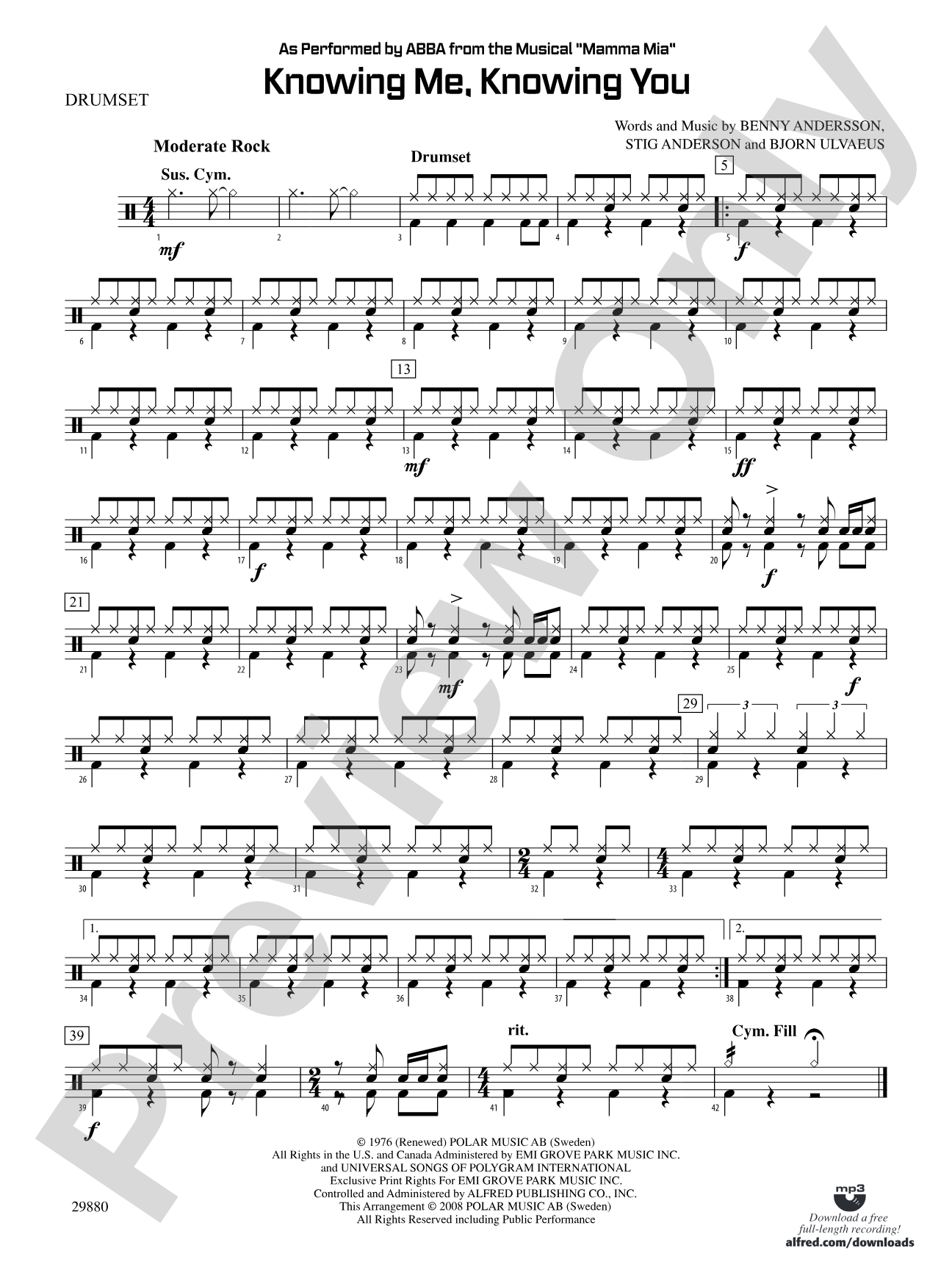 Knowing Me, Knowing You (As performed by ABBA from the musical Mamma Mia): Drums