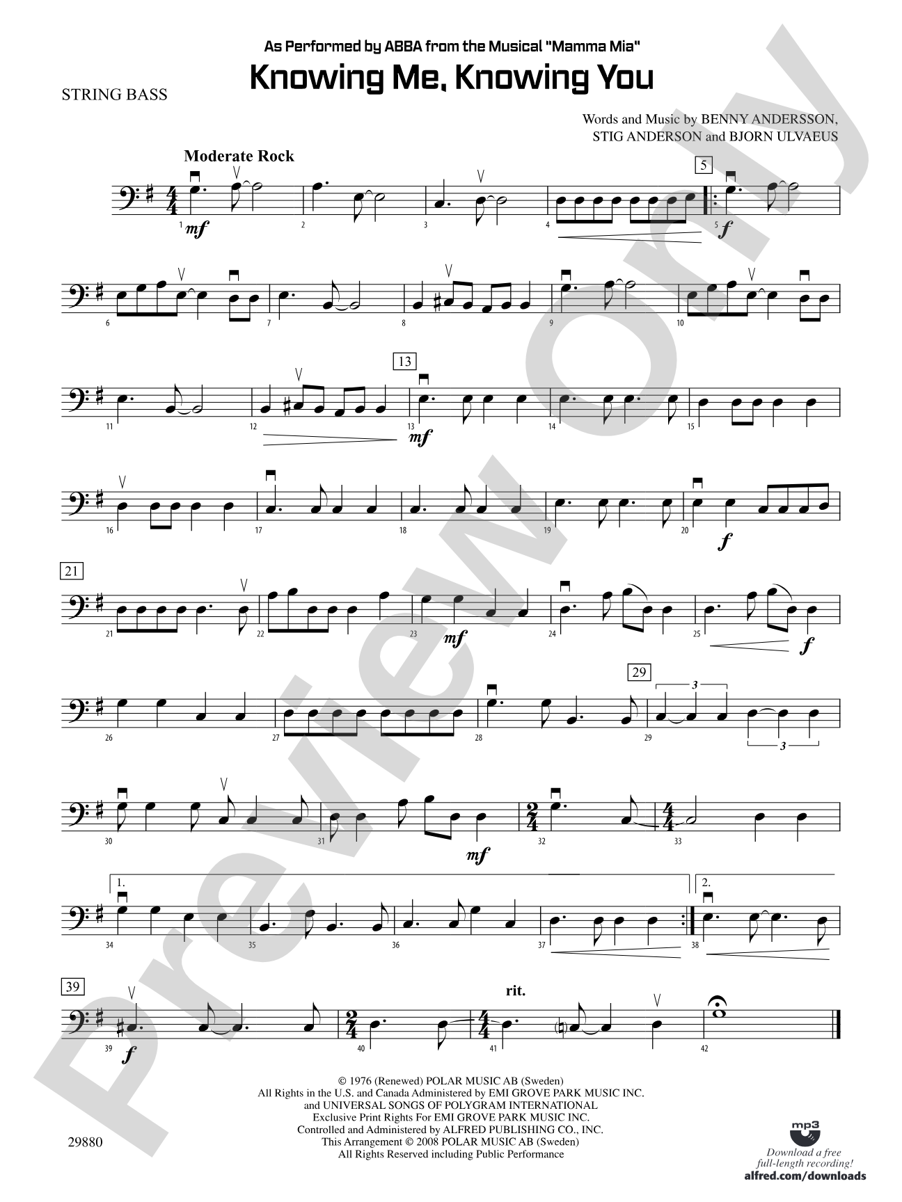 Knowing Me, Knowing You (As performed by ABBA from the musical Mamma Mia): String Bass