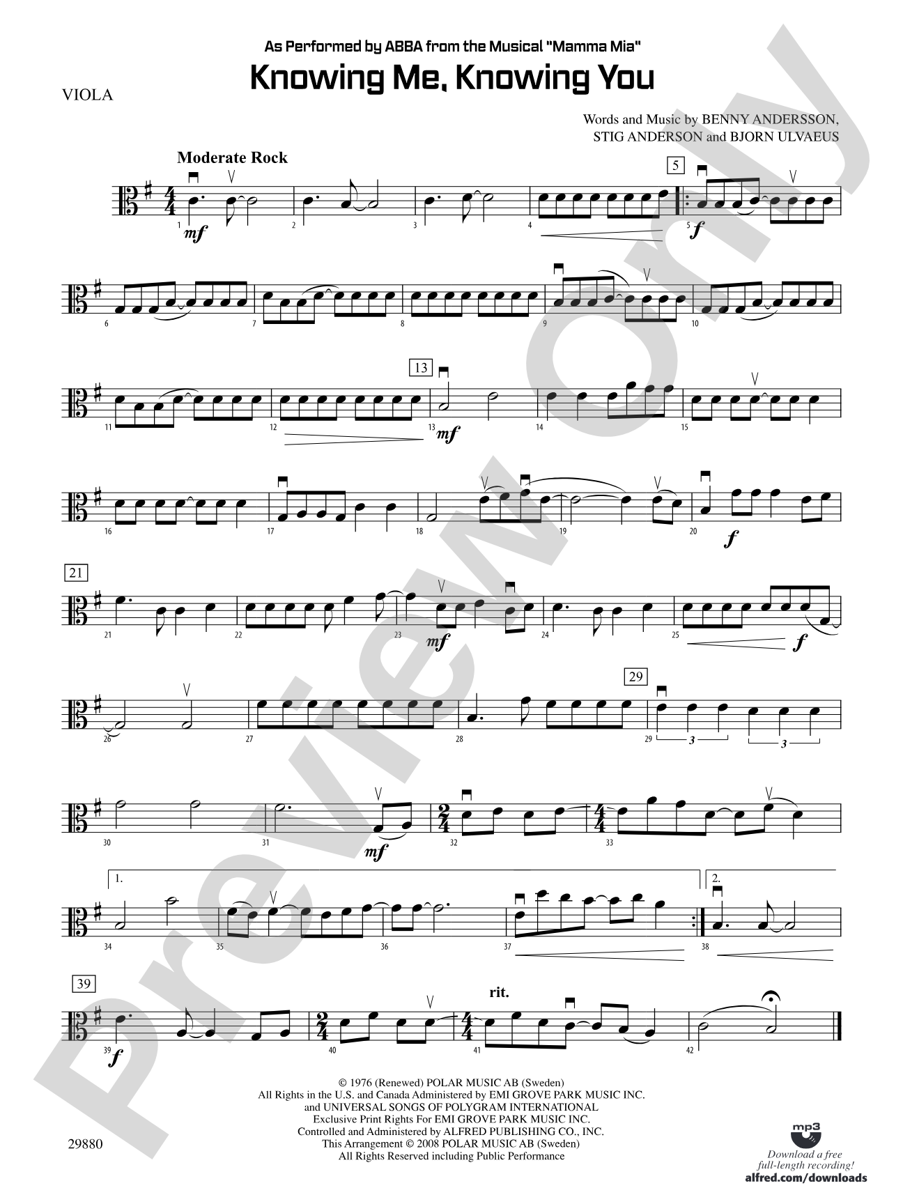 Knowing Me, Knowing You (As performed by ABBA from the musical Mamma Mia): Viola