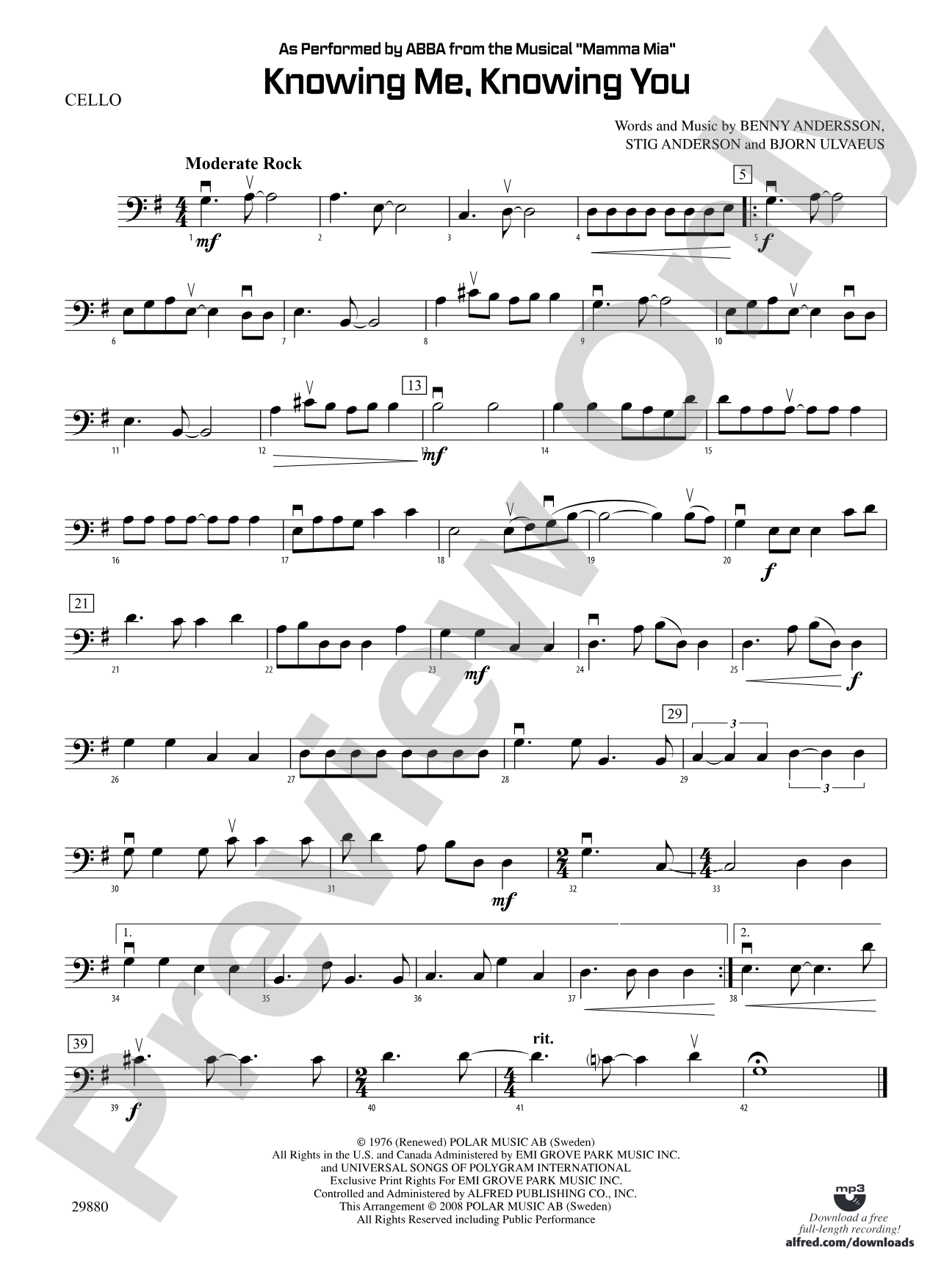 Knowing Me, Knowing You (As performed by ABBA from the musical Mamma Mia): Cello