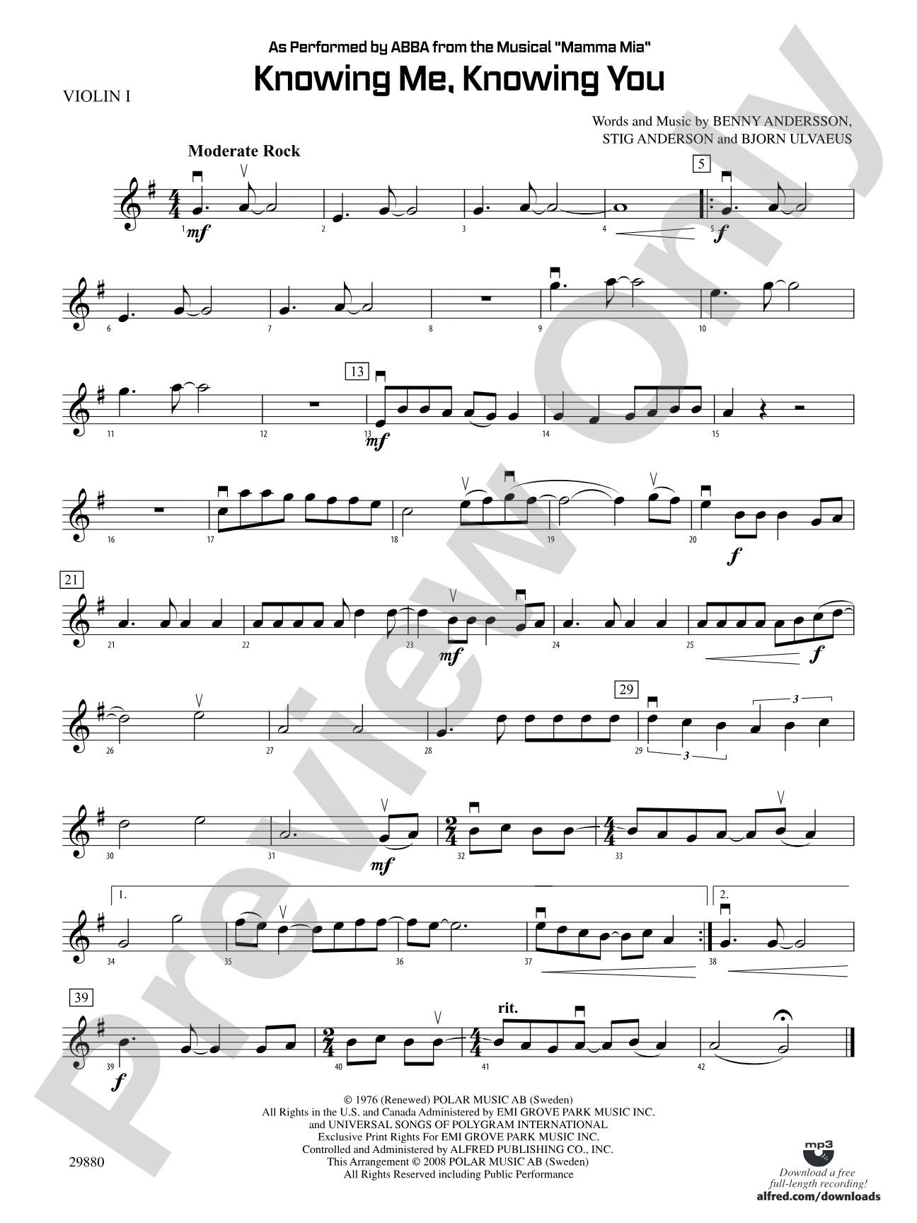 Knowing Me, Knowing You (As performed by ABBA from the musical Mamma Mia): 1st Violin