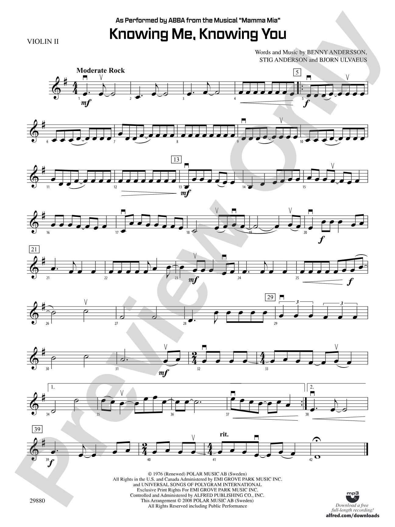 Knowing Me, Knowing You (As performed by ABBA from the musical Mamma Mia): 2nd Violin