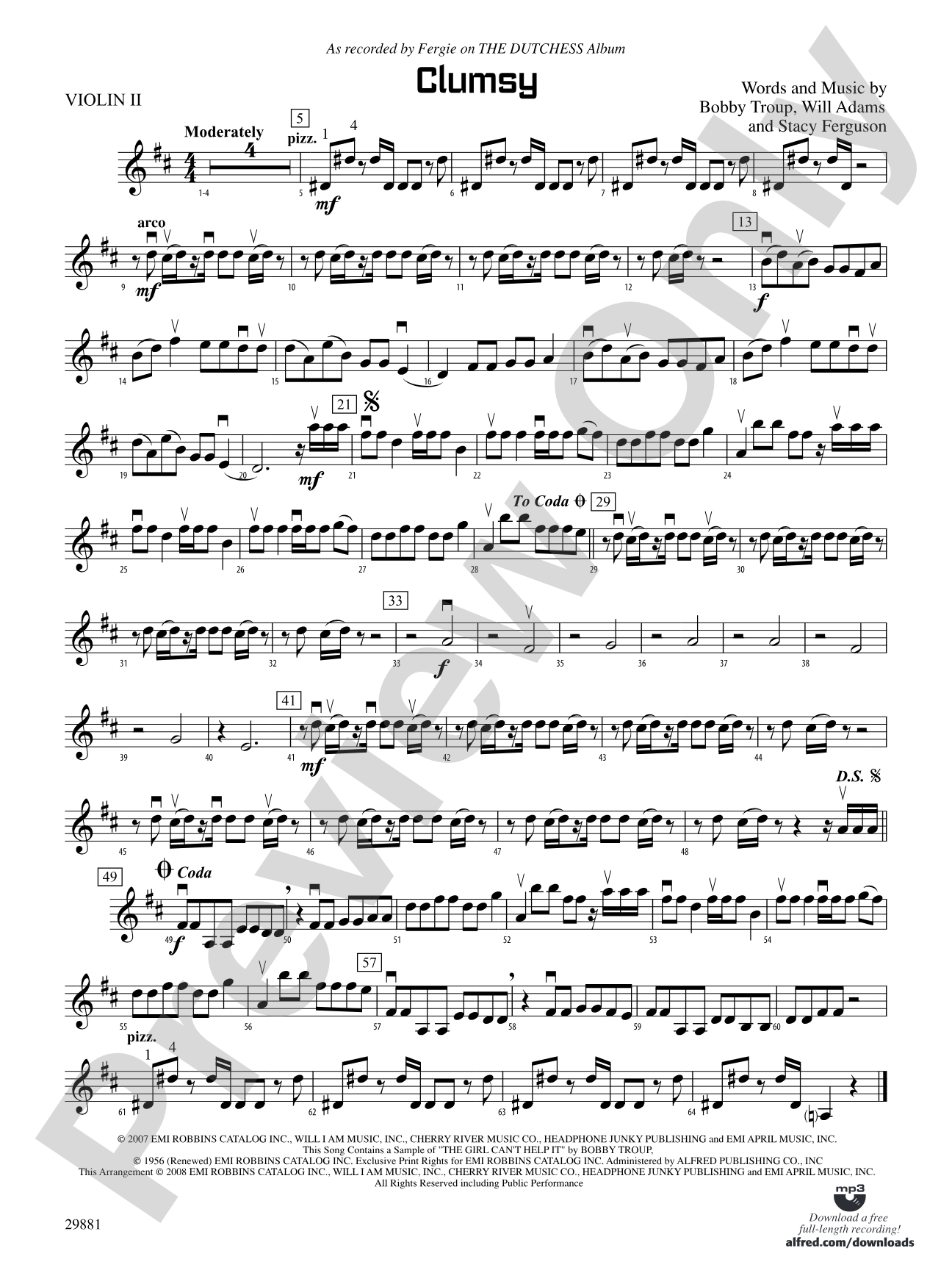 Clumsy (as recorded by Fergie on the album The Dutchess): 2nd Violin
