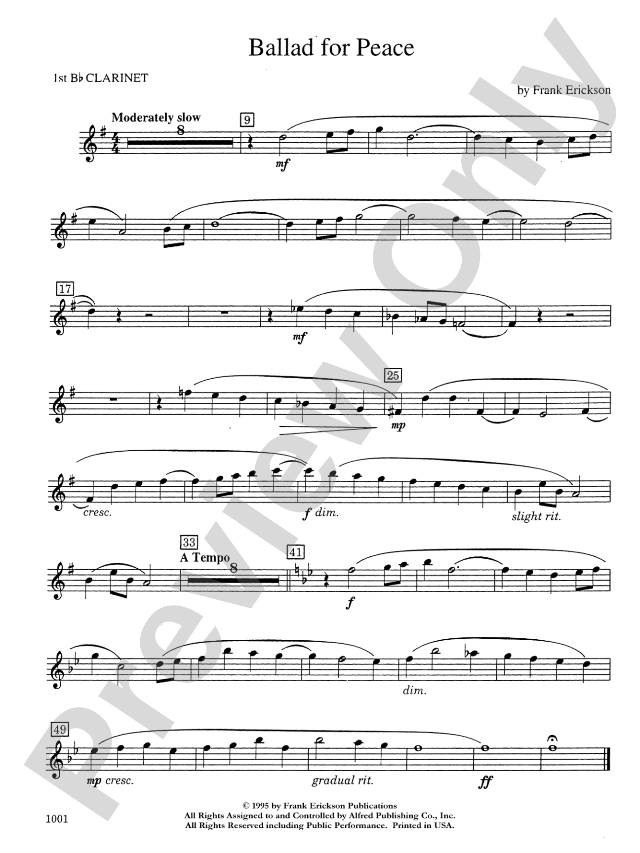 Ballad for Peace: 1st B-flat Clarinet