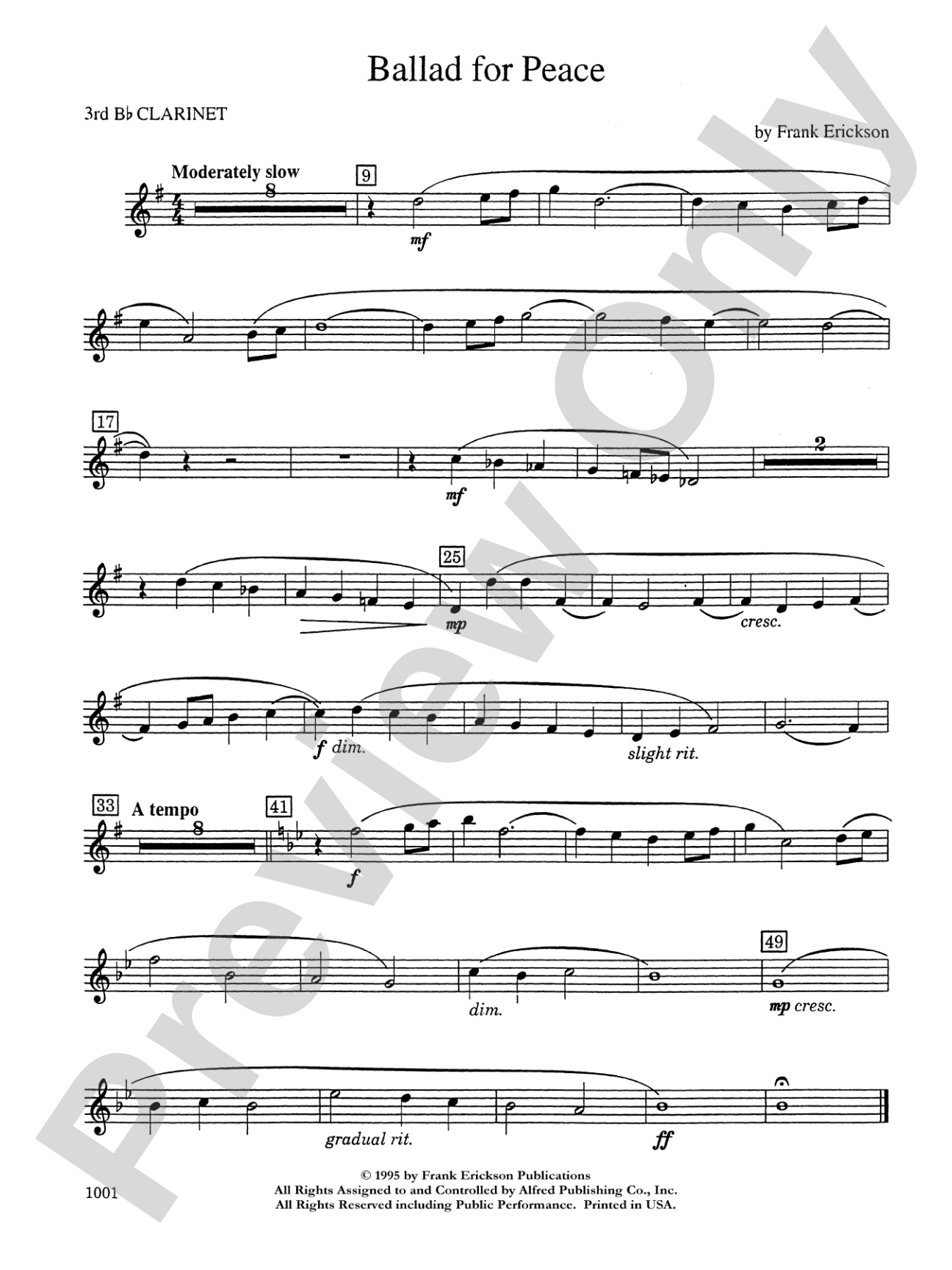 Ballad for Peace: 3rd B-flat Clarinet