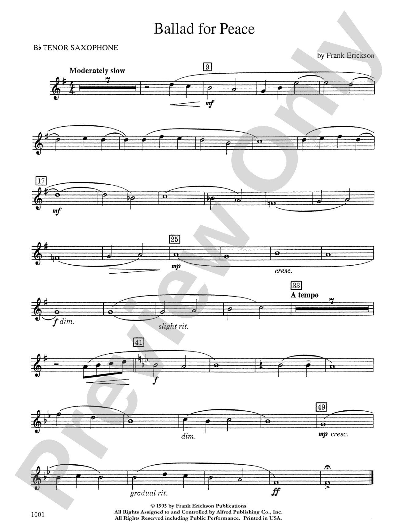 Ballad for Peace: B-flat Tenor Saxophone