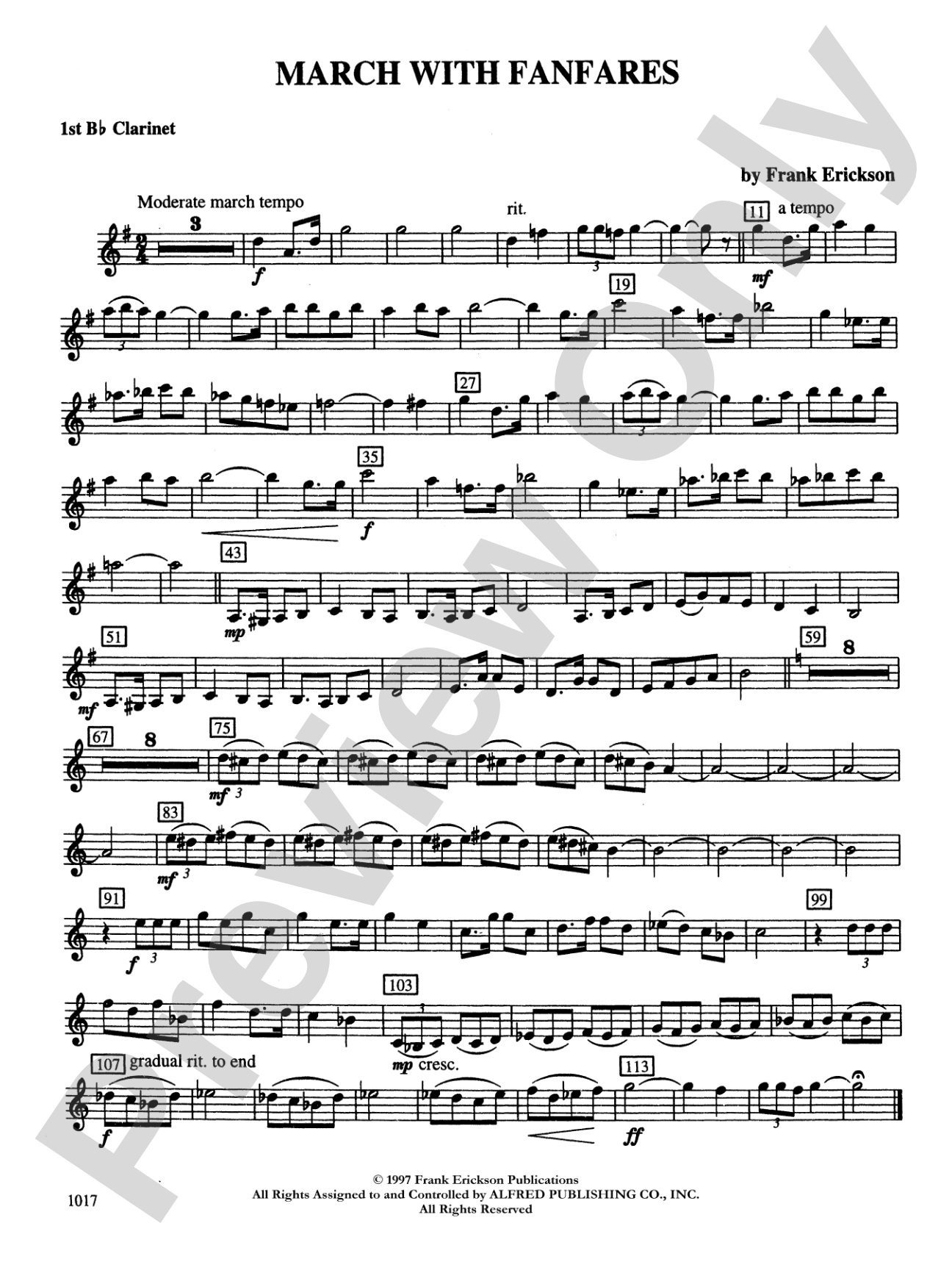March with Fanfares: 1st B-flat Clarinet